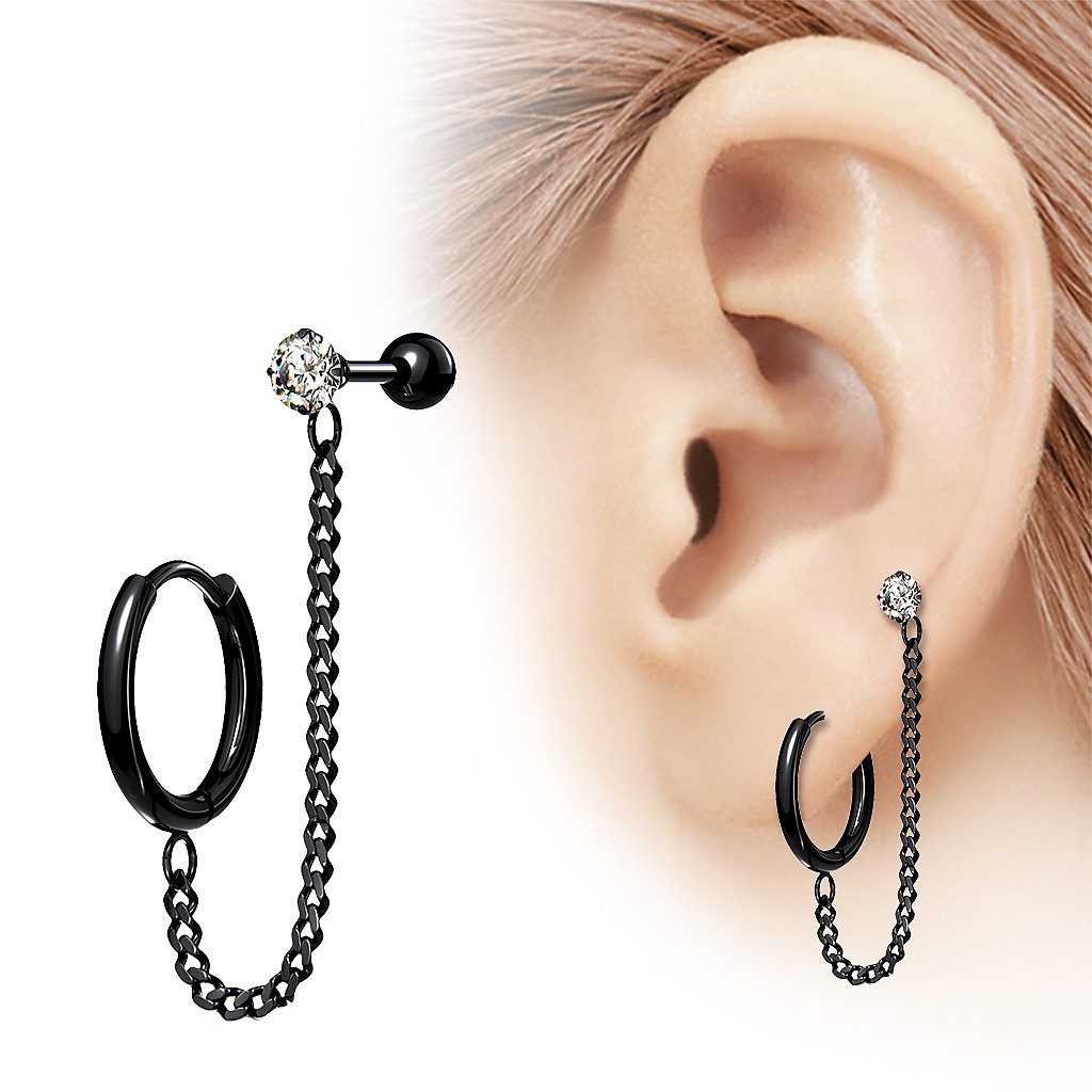Taffstyle Piercing-Set Ohrring Clicker Helix Cartilage Ohrpiercing mit Kette Kristall Stecker (Ohrpiercing Cartilage Knorpel Ohr Tragus Helix Rook Lobe Daith Conch Orbital Snug Ohrring Piercing)