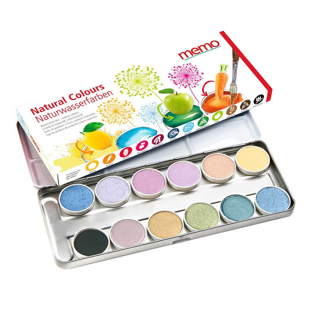 memo Wasserfarbe Natural Colours - Malkasten 12 Naturwasserfarben