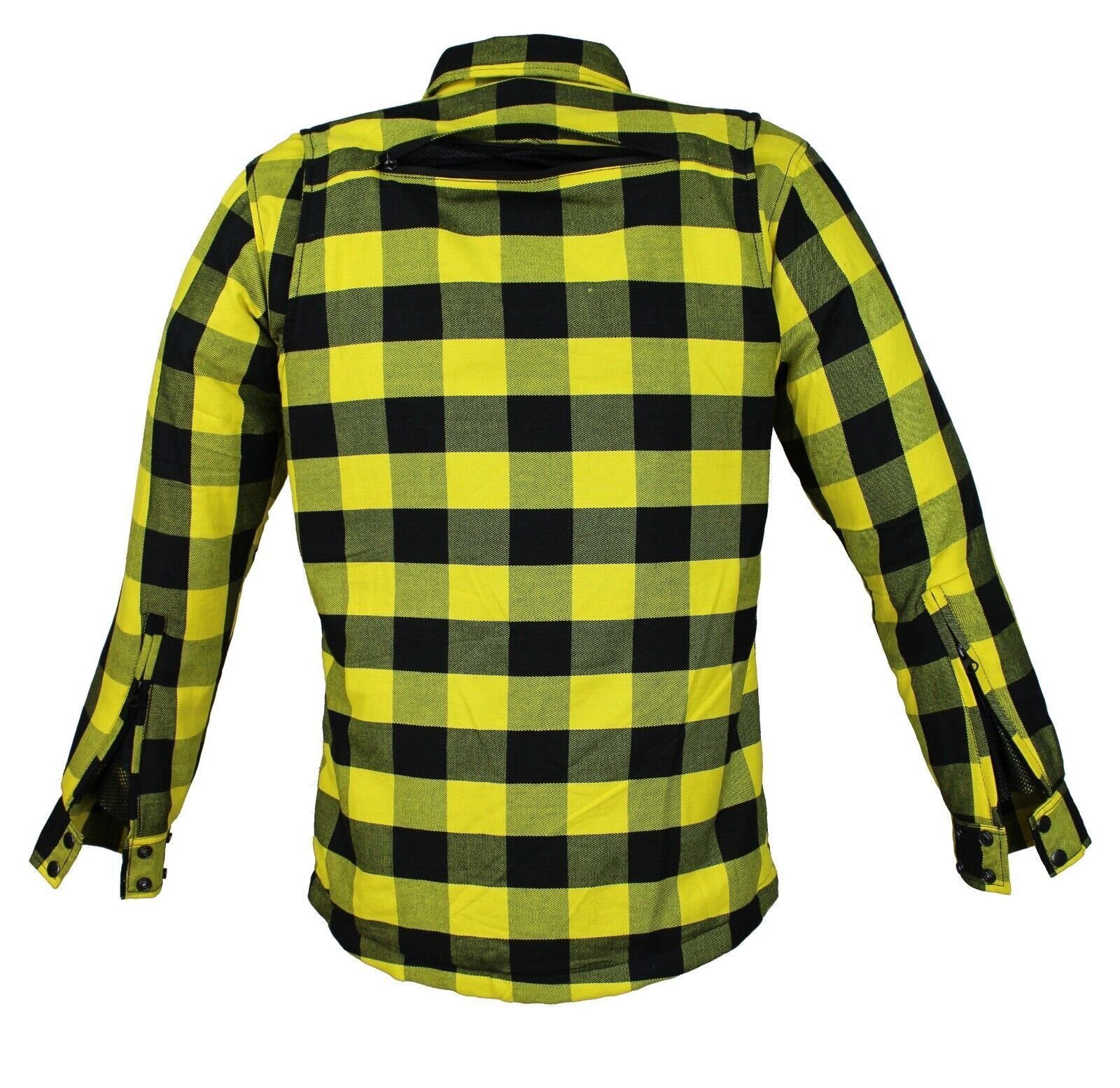 Alpha Speeds Motorradjacke Flanell-Holzfäller Motorrad KEV ARAMID Lumber Biker Hemd SLIM Gelb (Wasserdicht & Winddicht & Atmungsaktiv + Belüftungstaschen / Motorradhemd) All Season, wasserdichte Reißverschlüsse, mit Protektoren