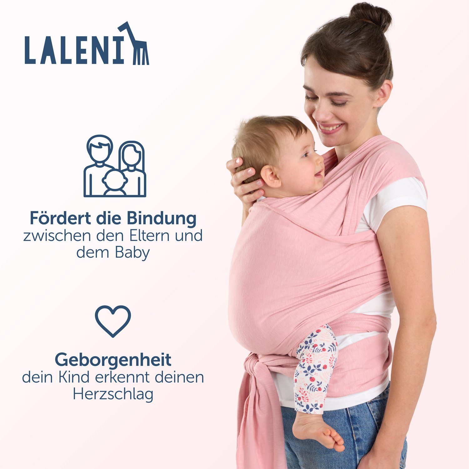 Laleni Tragetuch Neugeborene weiche bis 16kg Rose Bio-Baumwolle, - für elastisch Babytragetuch 100