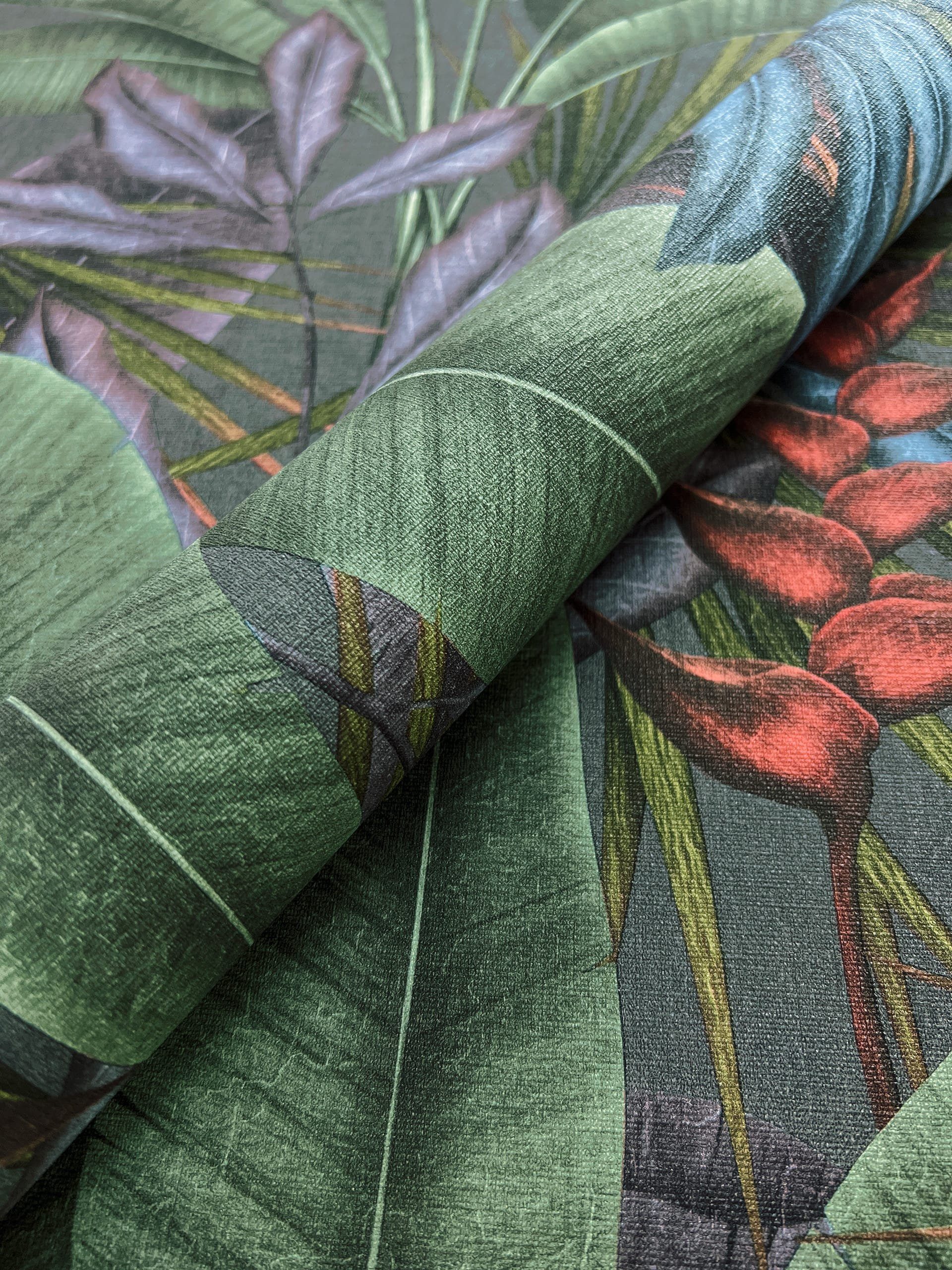 Newroom Vliestapete, Grün Tapete Modern Dschungel - Mustertapete Blumentape günstig online kaufen