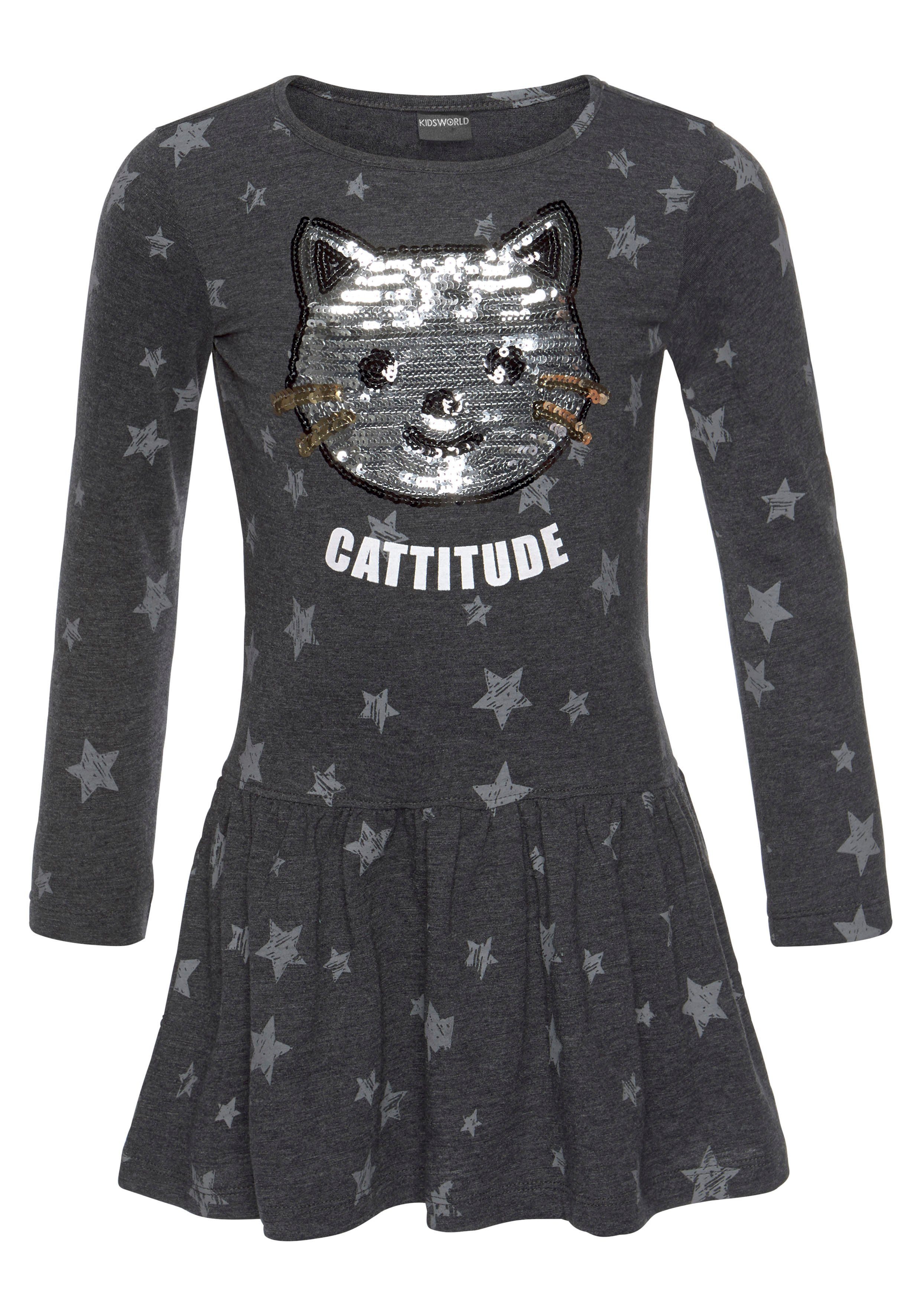KIDSWORLD Jerseykleid Kleid mit Pailletten Shirtkleid mit süßer Paillettenapplikation. Reduzierter Preis € 18,89. Unverbindliche Preisempfehlung € 26,99, (€ 18,89 pro 1 Stk)