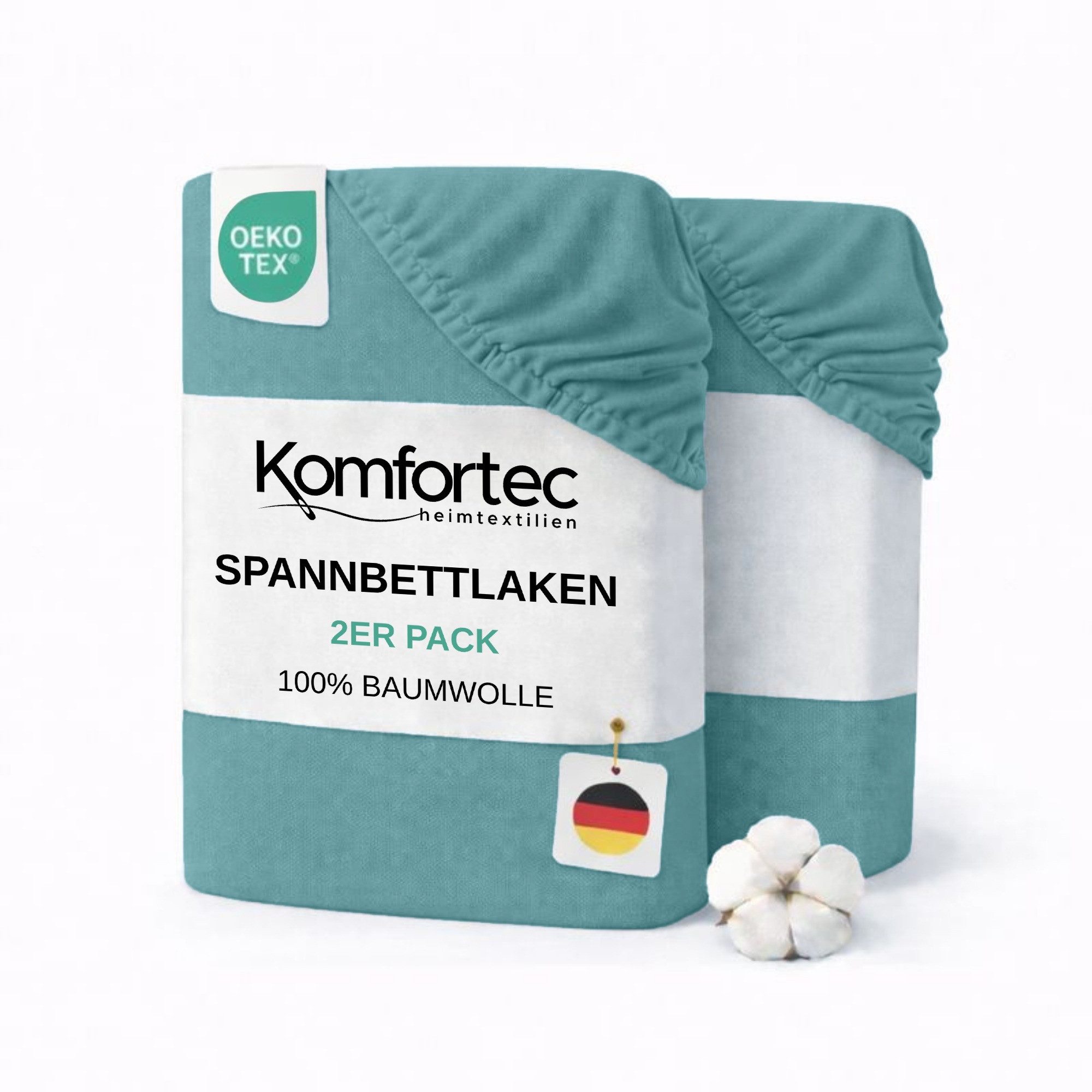 Komfortec Spannbettlaken Jersey Spannbettuch, 90x200, 140x200, 160x200, 180x200 oder 200x200 cm, 100% Baumwolle (135 g/m), Gummizug: Rundum, (2 Stück), OEKO-TEX® Standard 100 Zertifisiert, für Matratzen bis 25 cm Höhe