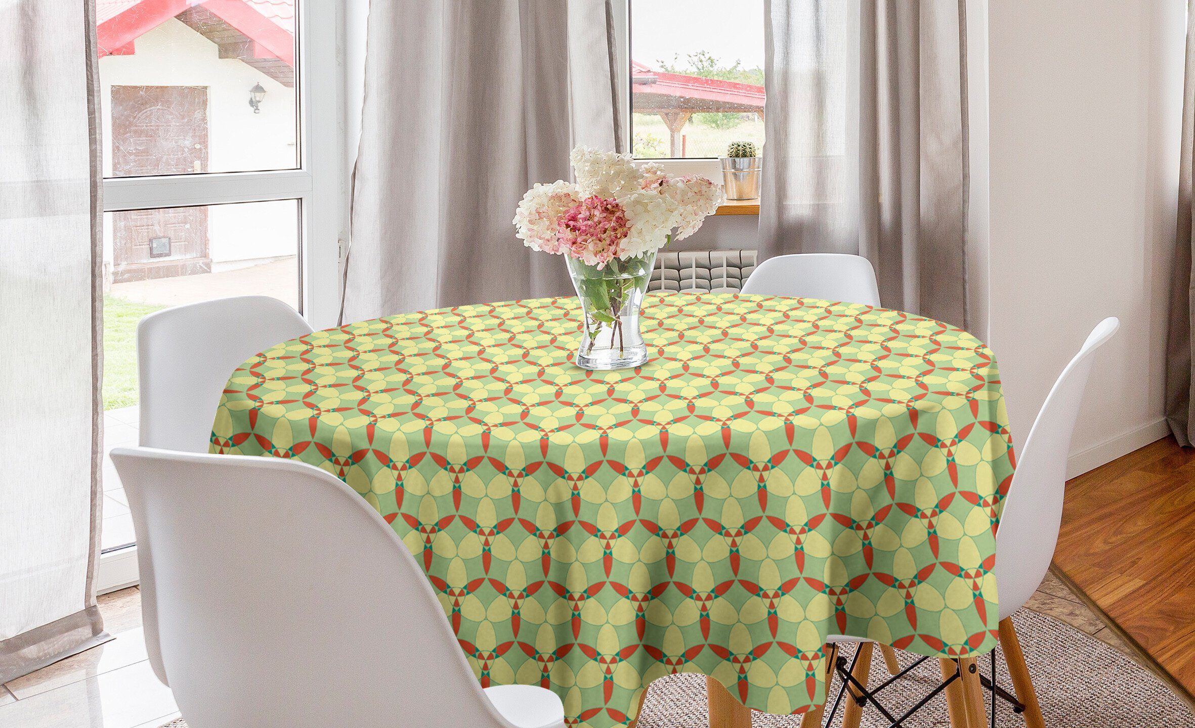 Abakuhaus Tischdecke Kreis Tischdecke Abdeckung für Esszimmer Küche Dekoration, Abstrakt Verflochtene und Geometric | Tischdecken