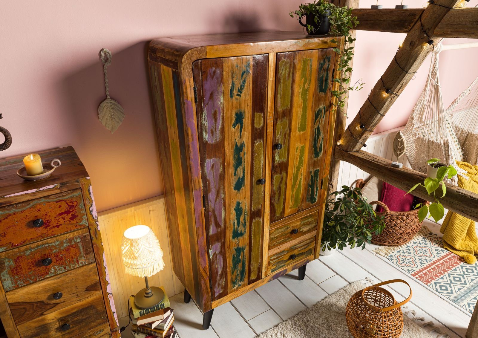 Massivmoebel24 Highboard (Highboard Altholz 90x40x160 mehrfarbig günstig online kaufen