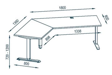 möbelando Schreibtisch 5512 (BxHxT: 248x120x158 cm), aus Metall / Spanplatte in Metall platingrau - weiß matt