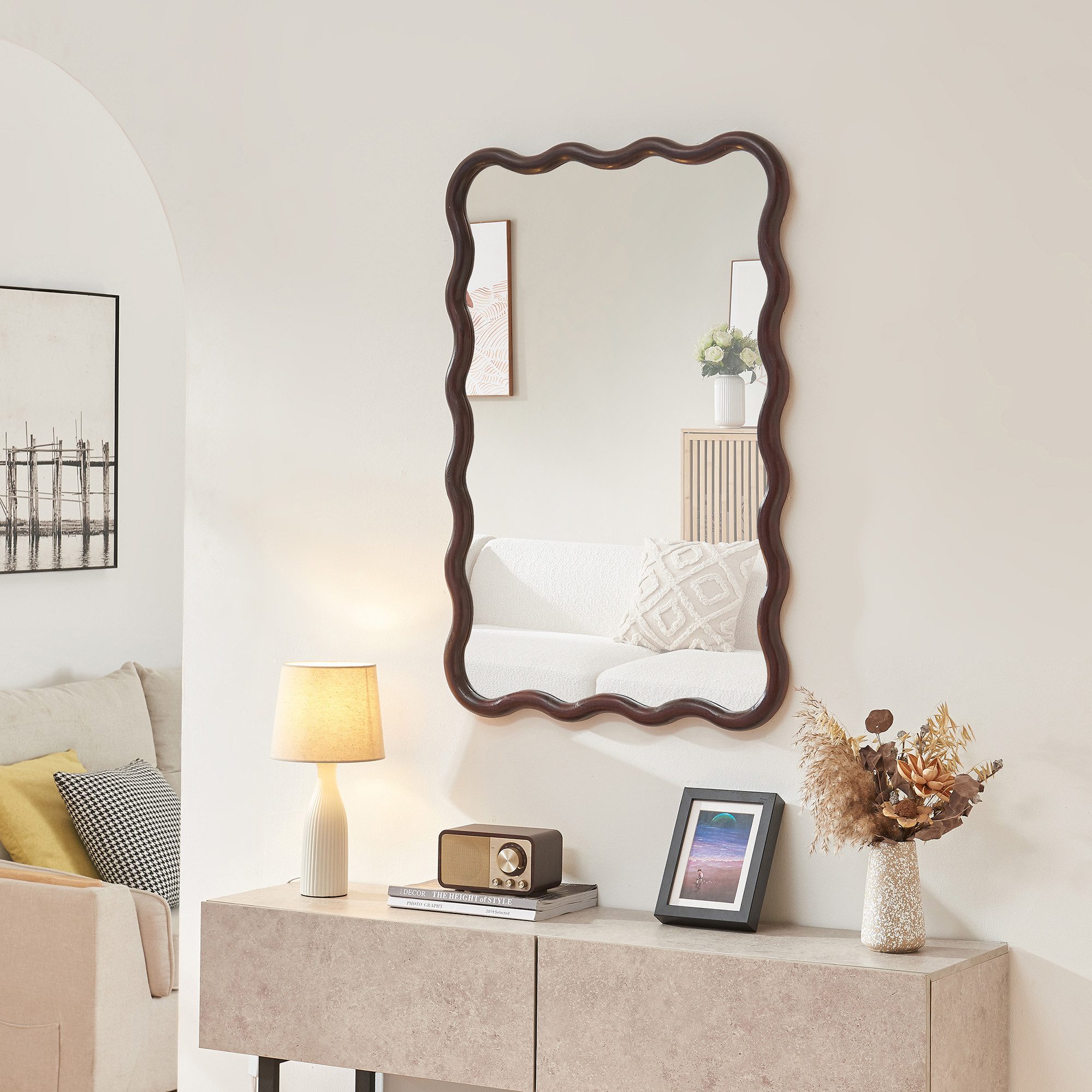 en.casa Wandspiegel, »Porloskid« Holz in Wellenform günstig online kaufen