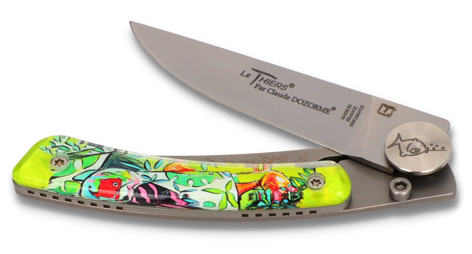 Claude Dozorme Taschenmesser 1.90.142.FGP1.6, "Groslière No. 6" - Griff 10.5cm Acryl - Clip - LinerLock - Stahl matt