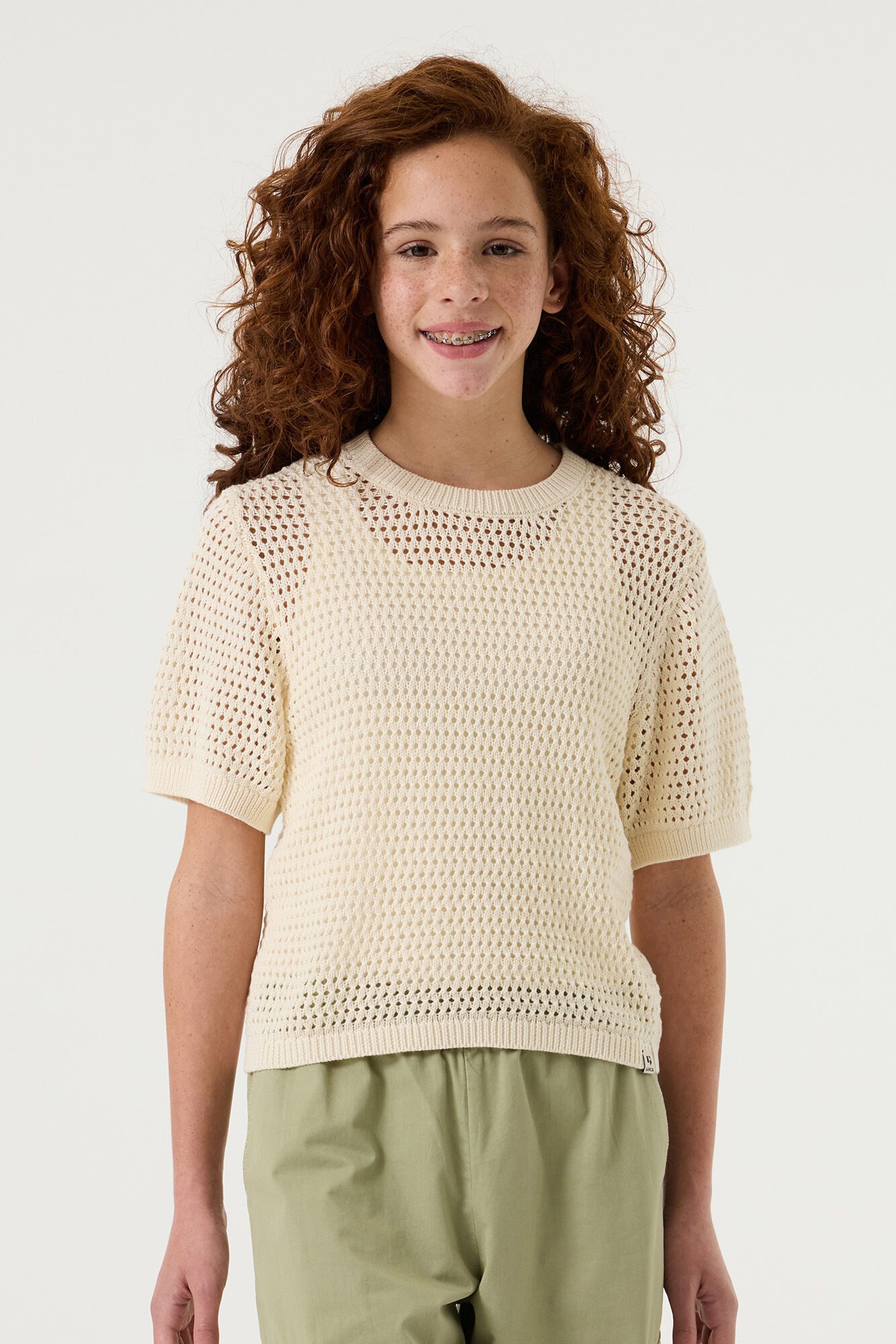 Garcia Kurzarmshirt Lochmuster Kurzarm Strick Sommerpullover