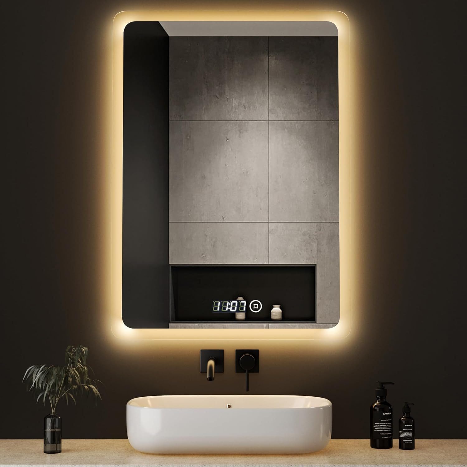 Badspiegel Led 50x70 80x60 100x60 Touch Uhr dimmbar Spiegel Bad mit beleuchtung