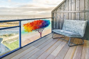 MuchoWow Balkonsichtschutz Gemälde - Ölfarbe - Baum - Regenbogen (1-St) Balkonbanner, Sichtschutz für den Balkon, Robustes und wetterfest