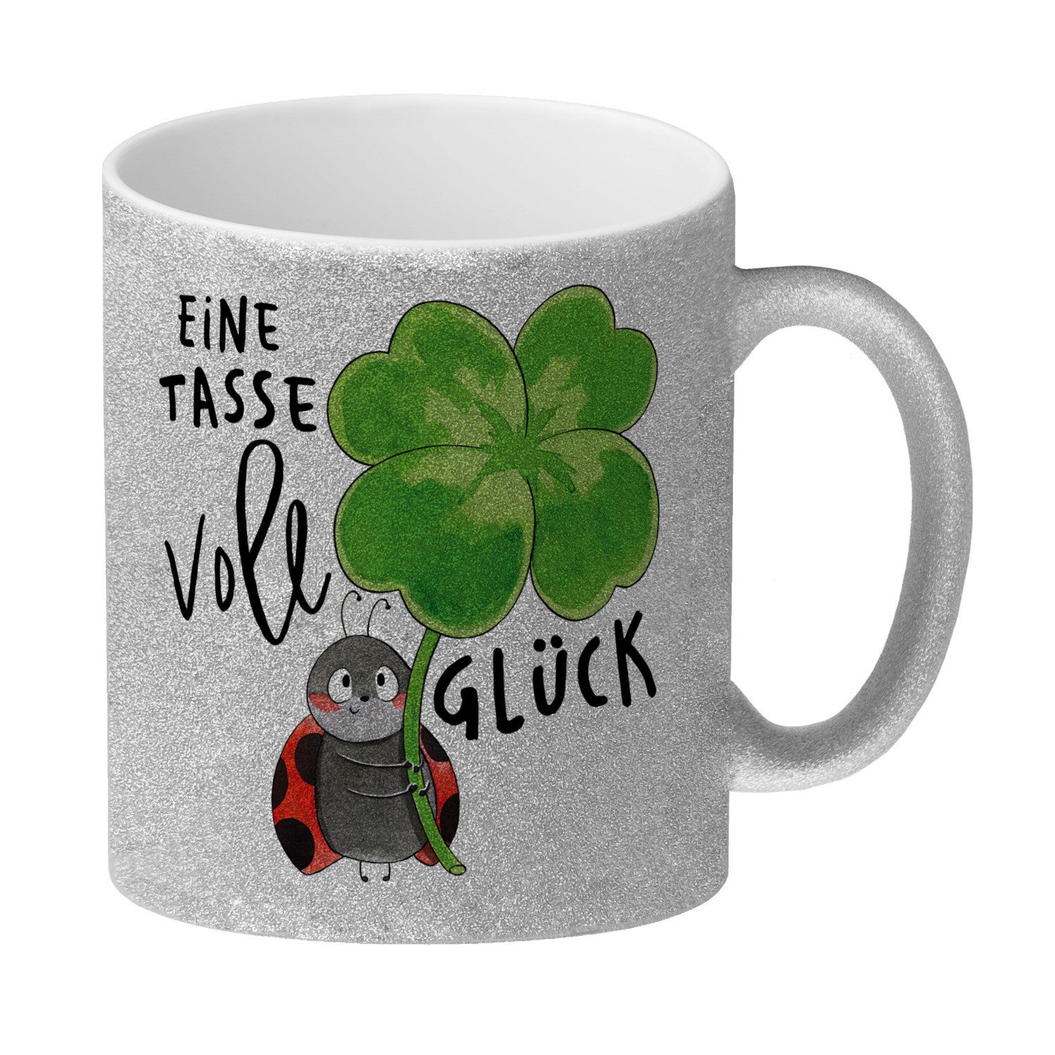 Tasse Marienkäfer Glitzer-Kaffeebecher mit Spruch Eine Tasse voll Glück