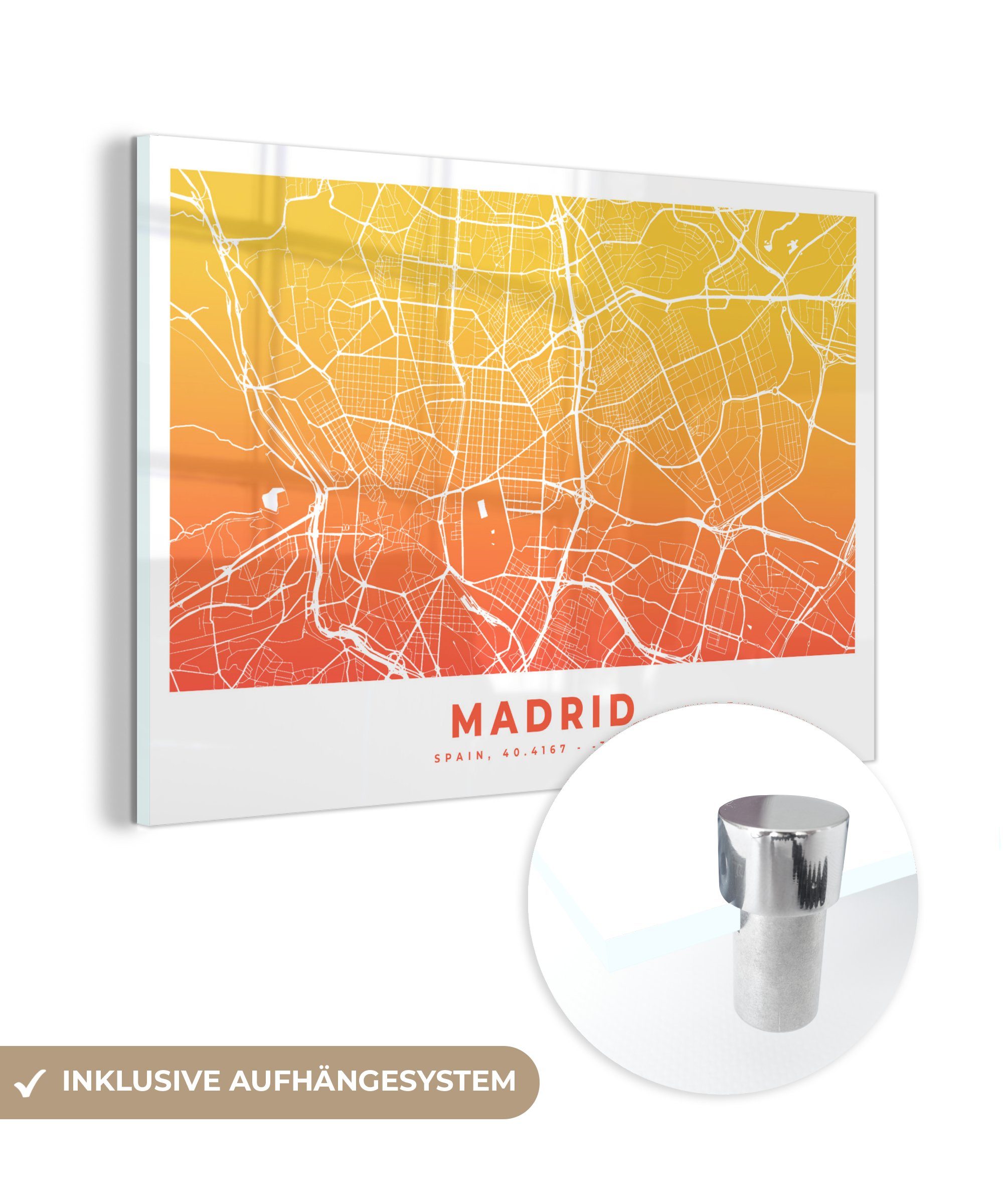Stadtplan, & Wohnzimmer Schlafzimmer - St), Spanien Acrylglasbilder Acrylglasbild - MuchoWow Madrid (1