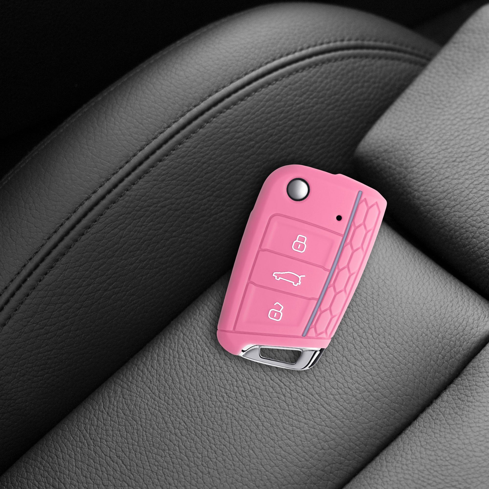 7 Autoschlüssel Hülle Silikon kwmobile Schlüssel MK7, VW Rosa-Pastelllila für Schlüsseltasche Schlüsselhülle Golf Case Cover