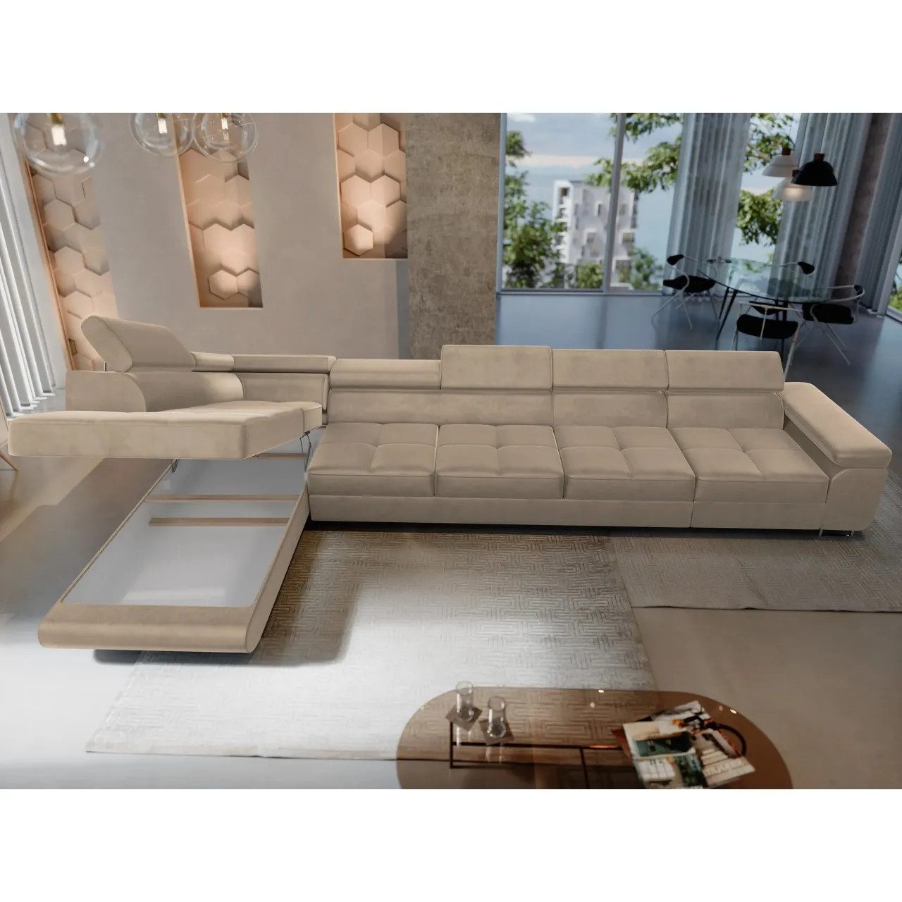 Muffo Ecksofa WILD XXL, mit Bettkasten, Hohe Metallfüße, verstellbare Kopfstützen, Liegefläche 125x240