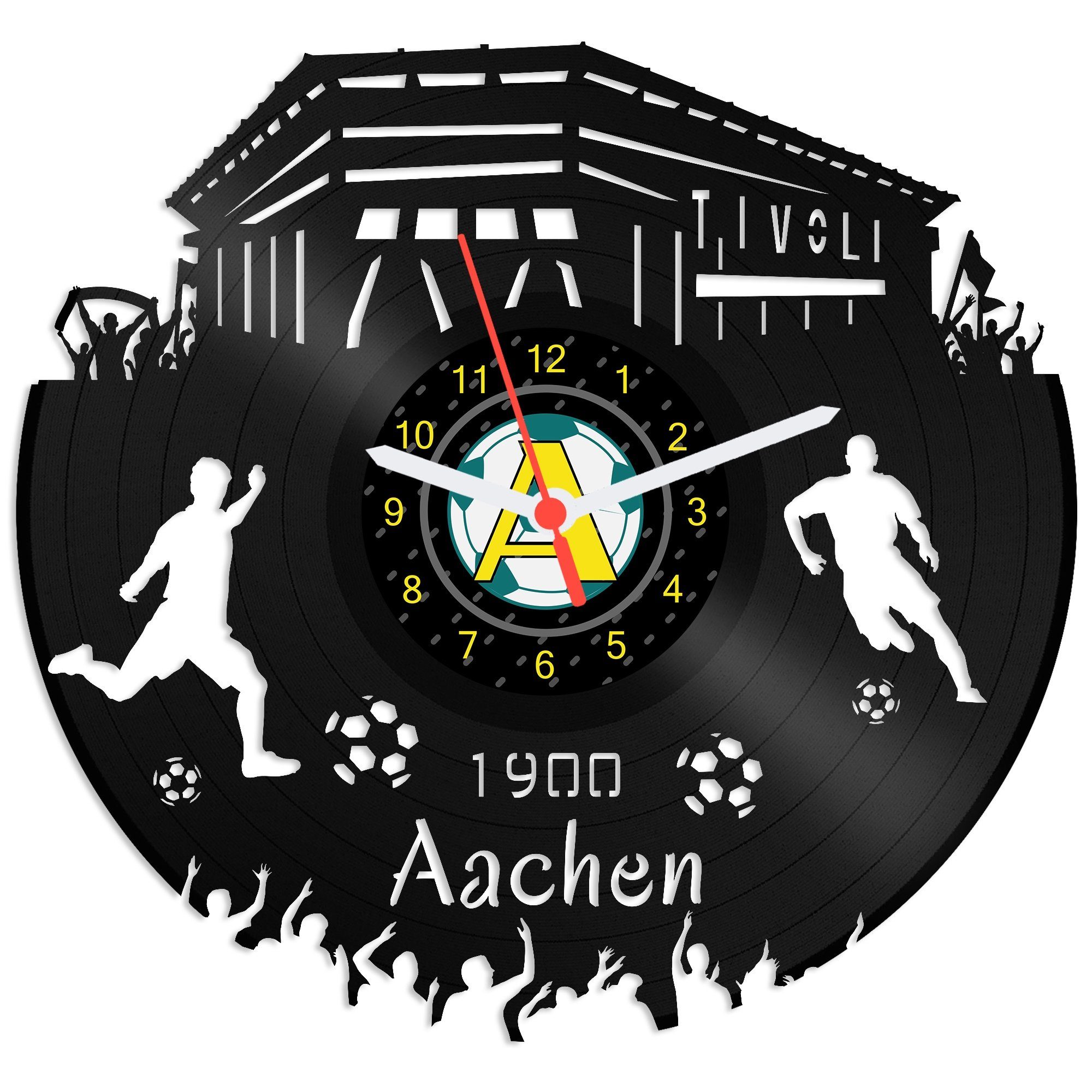 GRAVURZEILE Wanduhr Schallplattenuhr Aachen - 100% Vereinsliebe - Fußball -