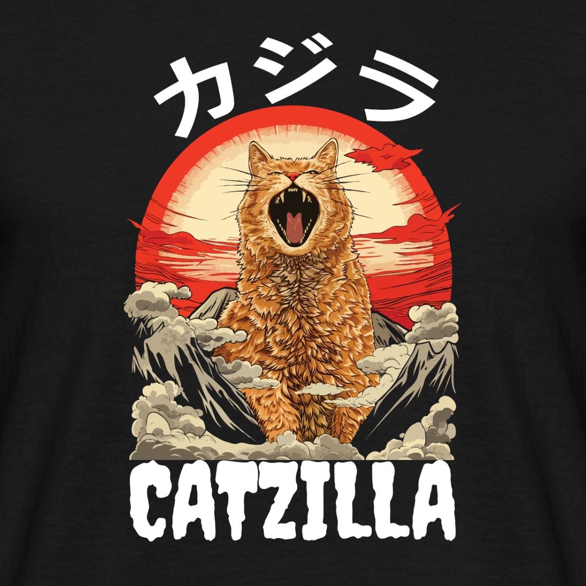 Spreadshirt T-Shirt Riesige Brüllende Katze, Japanisch Inspirierter Look Männer T-Shirt (1-tlg)