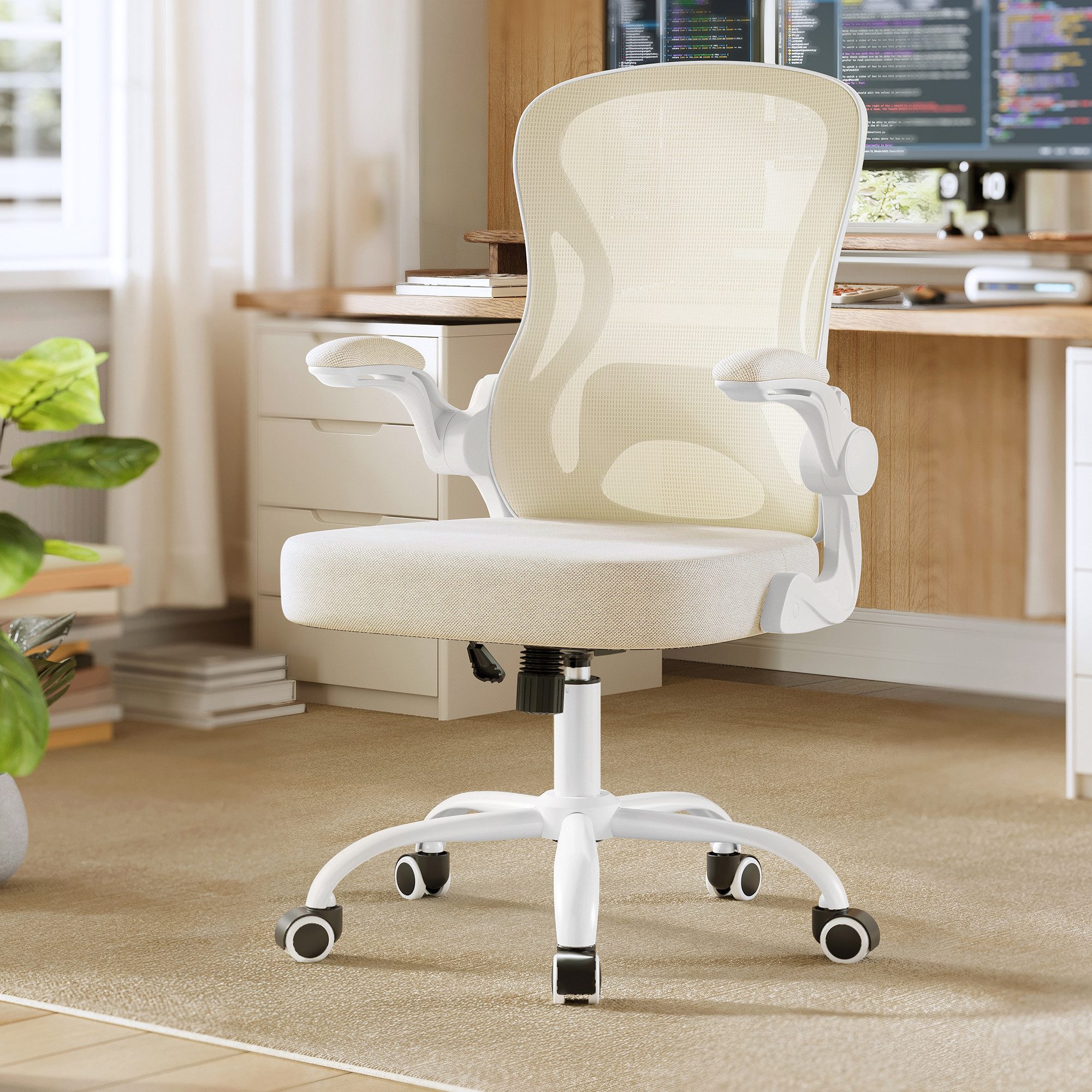 SONGMICS Bürostuhl ergonomisch, für Arbeitszimmer, Schlafzimmer, Drehstuhl mit Netzgewebe, Höhe der Armlehnen: 78 cm