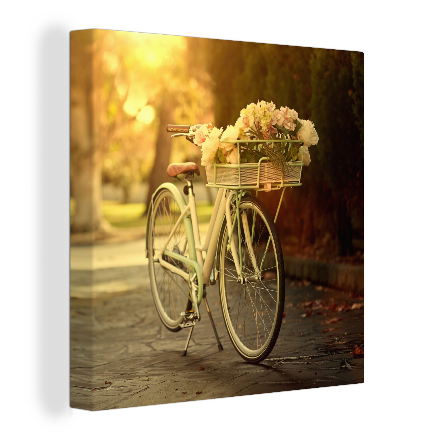 OneMillionCanvasses® Leinwandbild Blumen im Fahrradkorb, (1 St), Leinwand  Bilder für Wohnzimmer Schlafzimmer