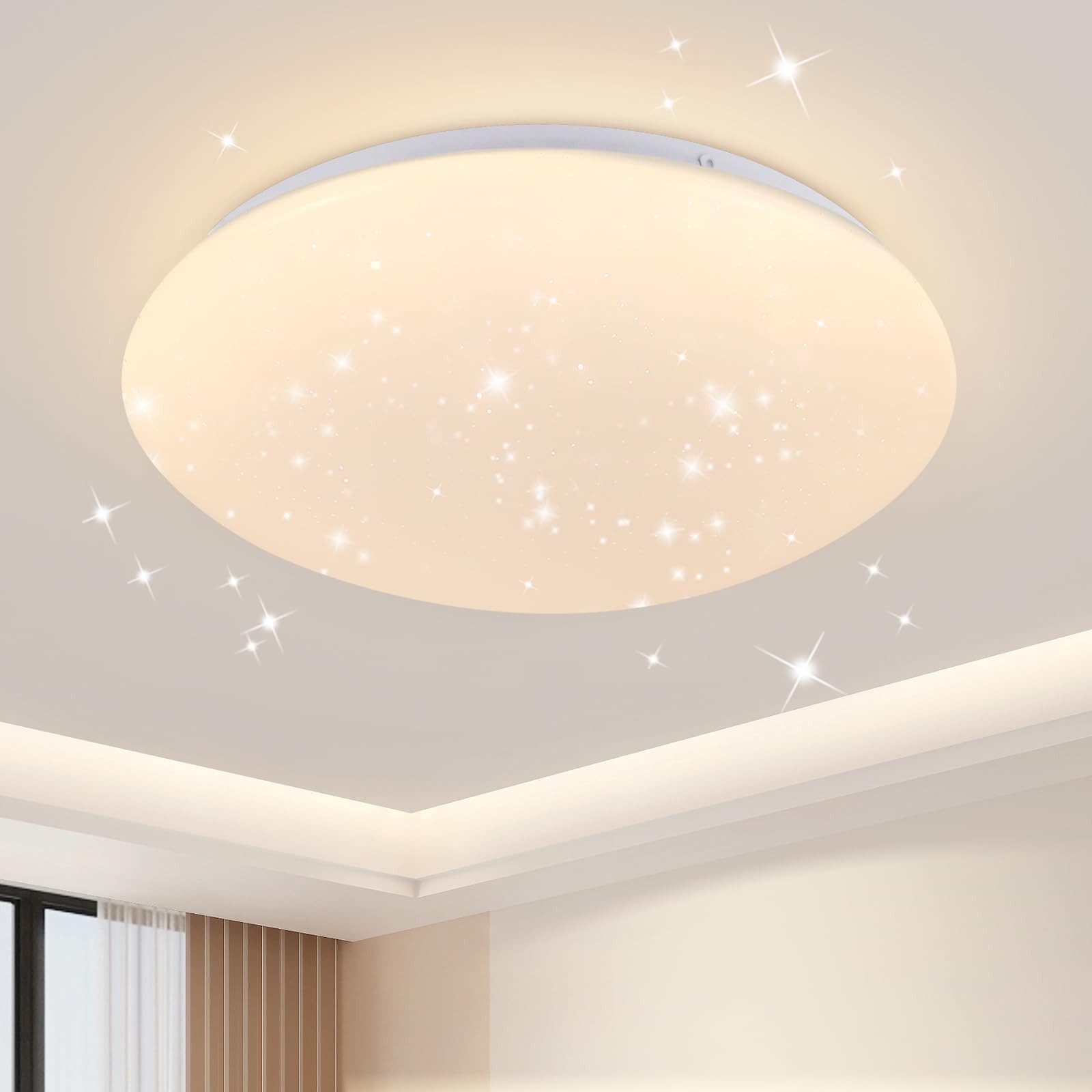 Nettlife LED Deckenleuchte Sternenhimmel Rund 25cm 12W Schlafzimmerlampe Warmweiß 3000K, Sternenhimmel, LED fest integriert, Küche Deckenbeleuchtung Flurlampe für Kinderzimmer Treppenhaus