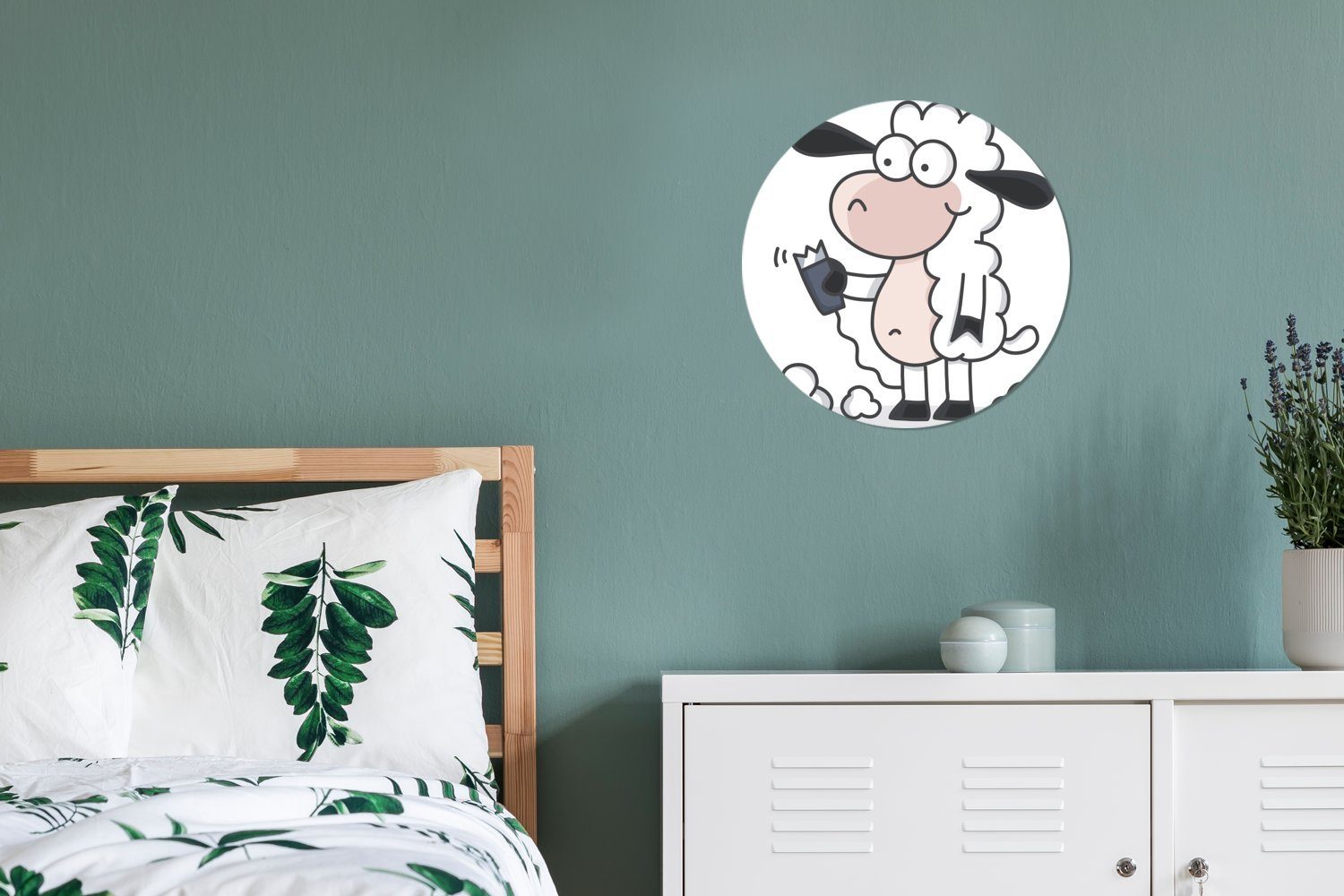 Wandsticker Rund, St), Rasierapparat Tapetenkreis Schafs für Tapetenaufkleber, (1 mit eines einem Illustration Kinderzimmer, MuchoWow Wohnzimmer