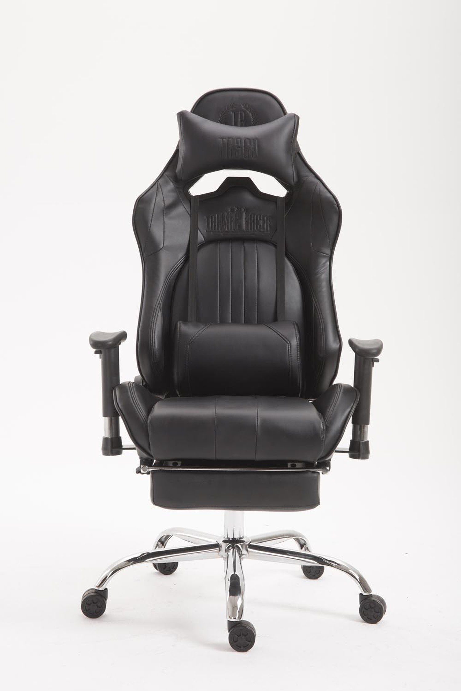TPFLiving Gaming-Stuhl Limitless und bequemer 360° Chefsessel), Racingstuhl, schwarz/schwarz (Schreibtischstuhl, Rückenlehne Drehstuhl, Metall mit drehbar Gestell: - - Gamingstuhl, Sitzfläche: höhenverstellbar Kunstleder chrom