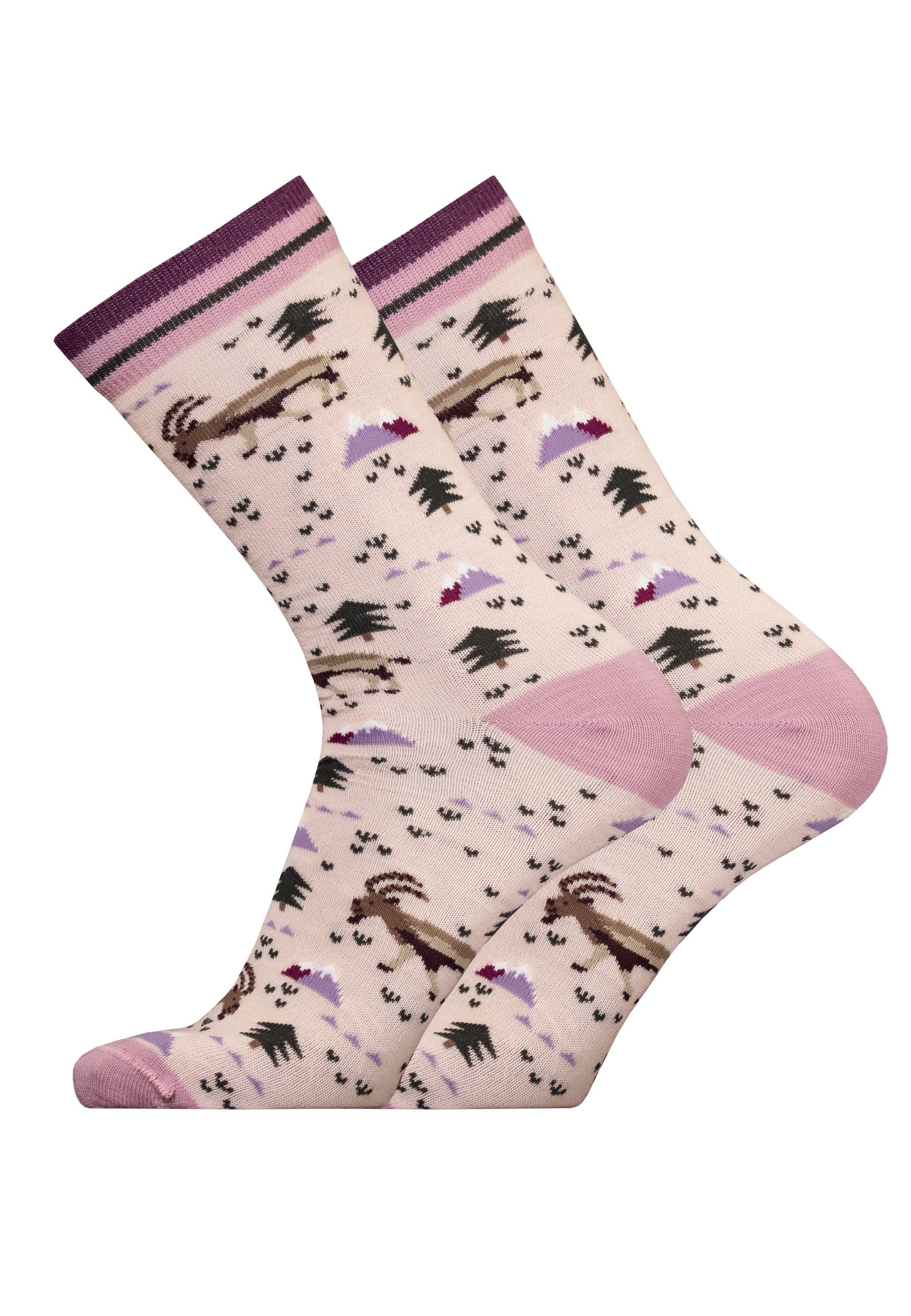 2er IBEX UphillSport Pack lila mit Motiven winterlichen Socken (2-Paar)