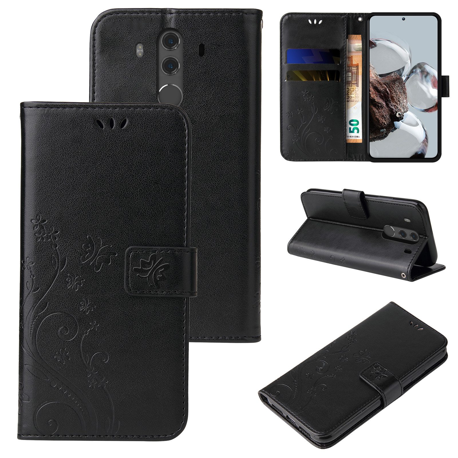 Tec-Expert Handyhülle Cover Tasche Hülle für Huawei Mate 10 Pro 6,0 Zoll, Klapphülle Case mit Kartenfach Fliphülle aufstellbar, Motiv Blumen