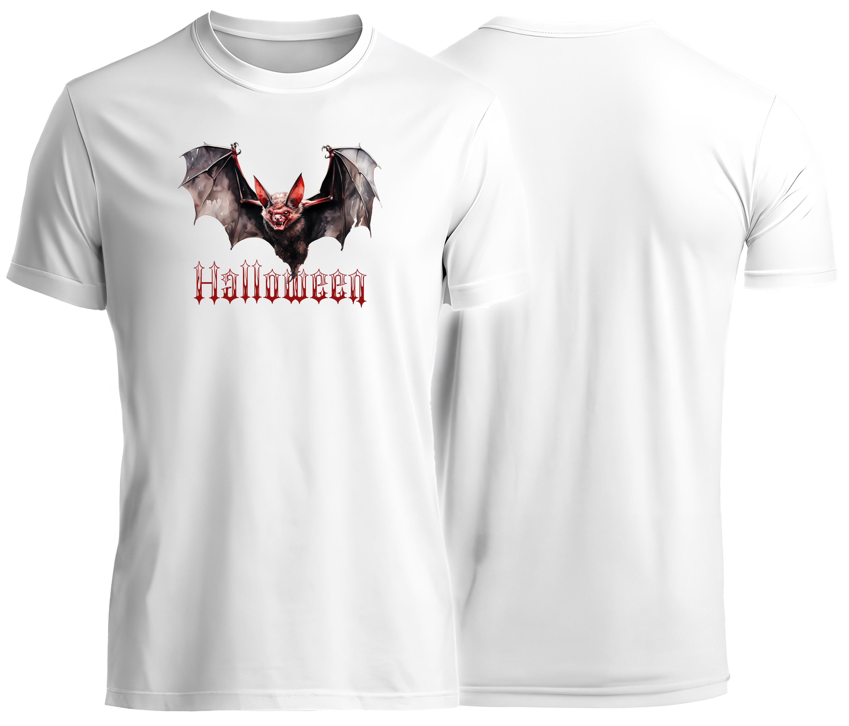 MyDesign24 T-Shirt Gothic kurzarm Shirt - Mystische Fledermaus Halloween T-Shirt weiss Regular Fit Gr.2XL i443