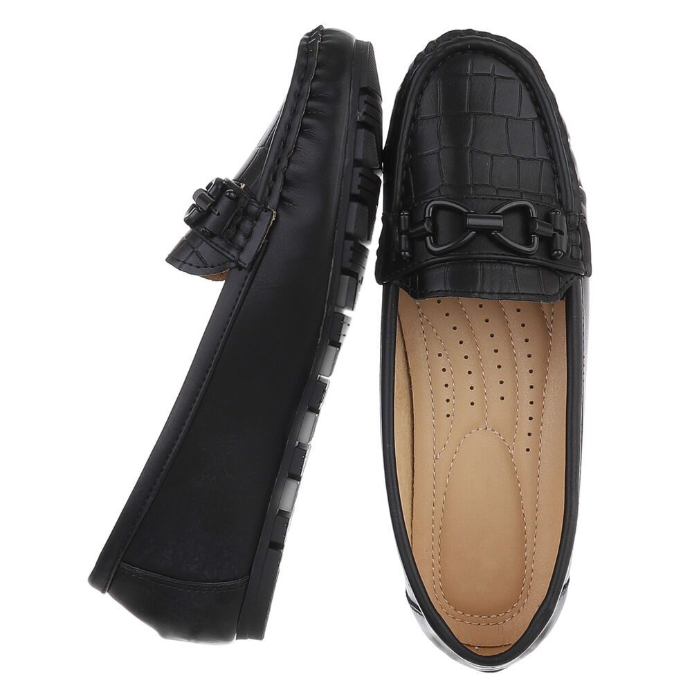 Ital-Design Eleganter Mokassin mit Schnalle für Damen im Alltag Slipper (90793495) Flach Mokassins in Schwarz