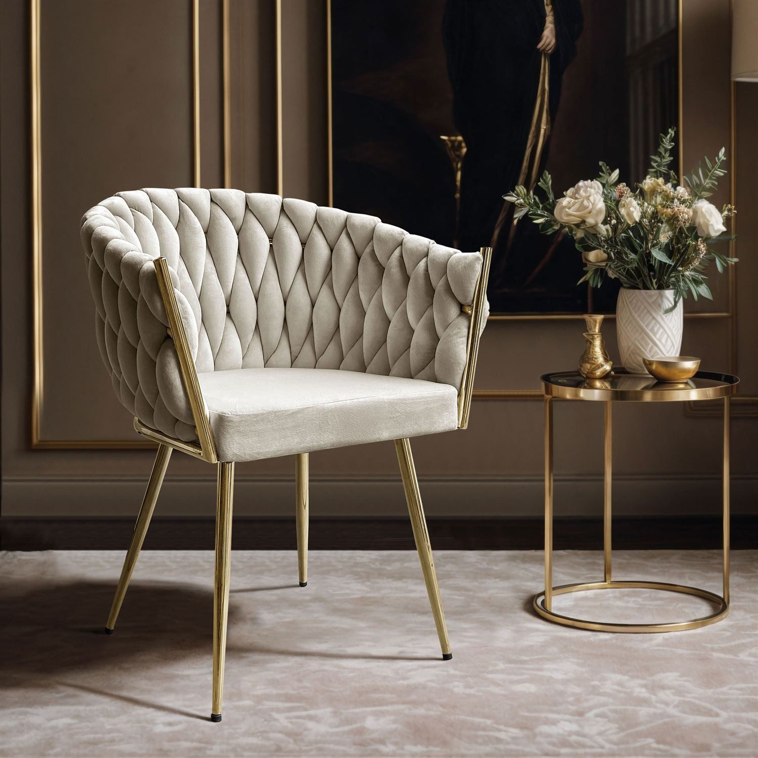Lookway Stuhl Gepolsterter ROSALIE Samt Polsterstuhl mit Metallbeine