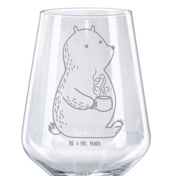 Mr. & Mrs. Panda Rotweinglas Bär Kaffee - Transparent - Geschenk, Motivation, Weinglas mit Gravur, Premium Glas, Feine Lasergravur