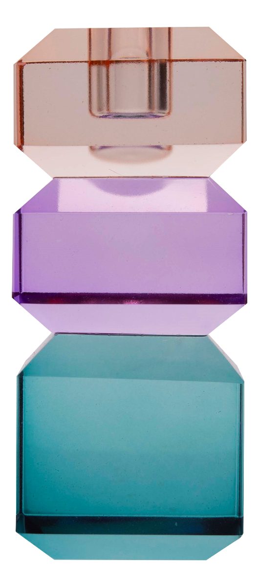 EJA International Kerzenhalter Kristall - Pfirsich, Violett, Petrol (1 St), 13 × 6 × 6 cm