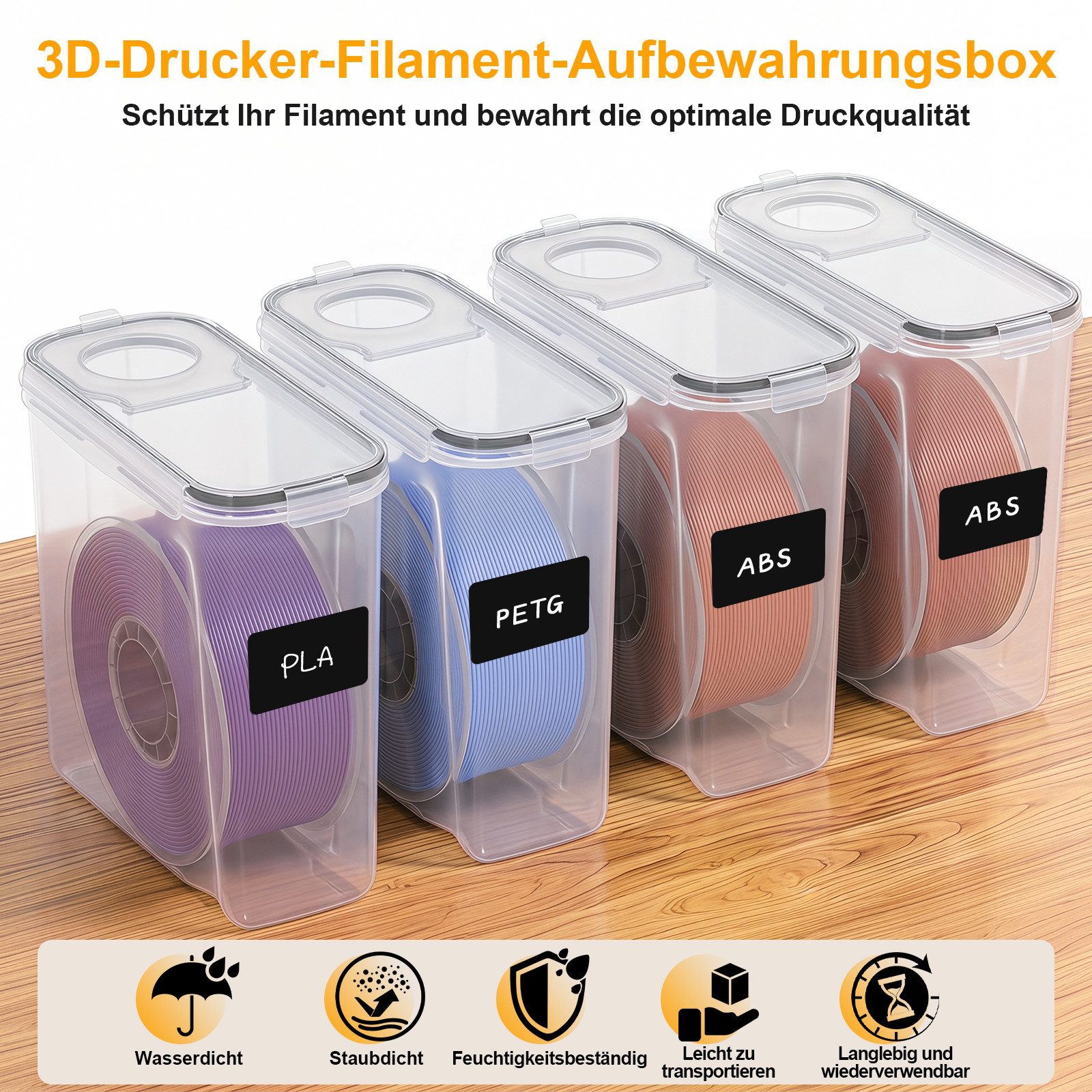 Clanmacy 3D-Drucker 2pcs 3D-Drucker Filament Aufbewahrungsbox 4L Wasserdichte Trockenbox