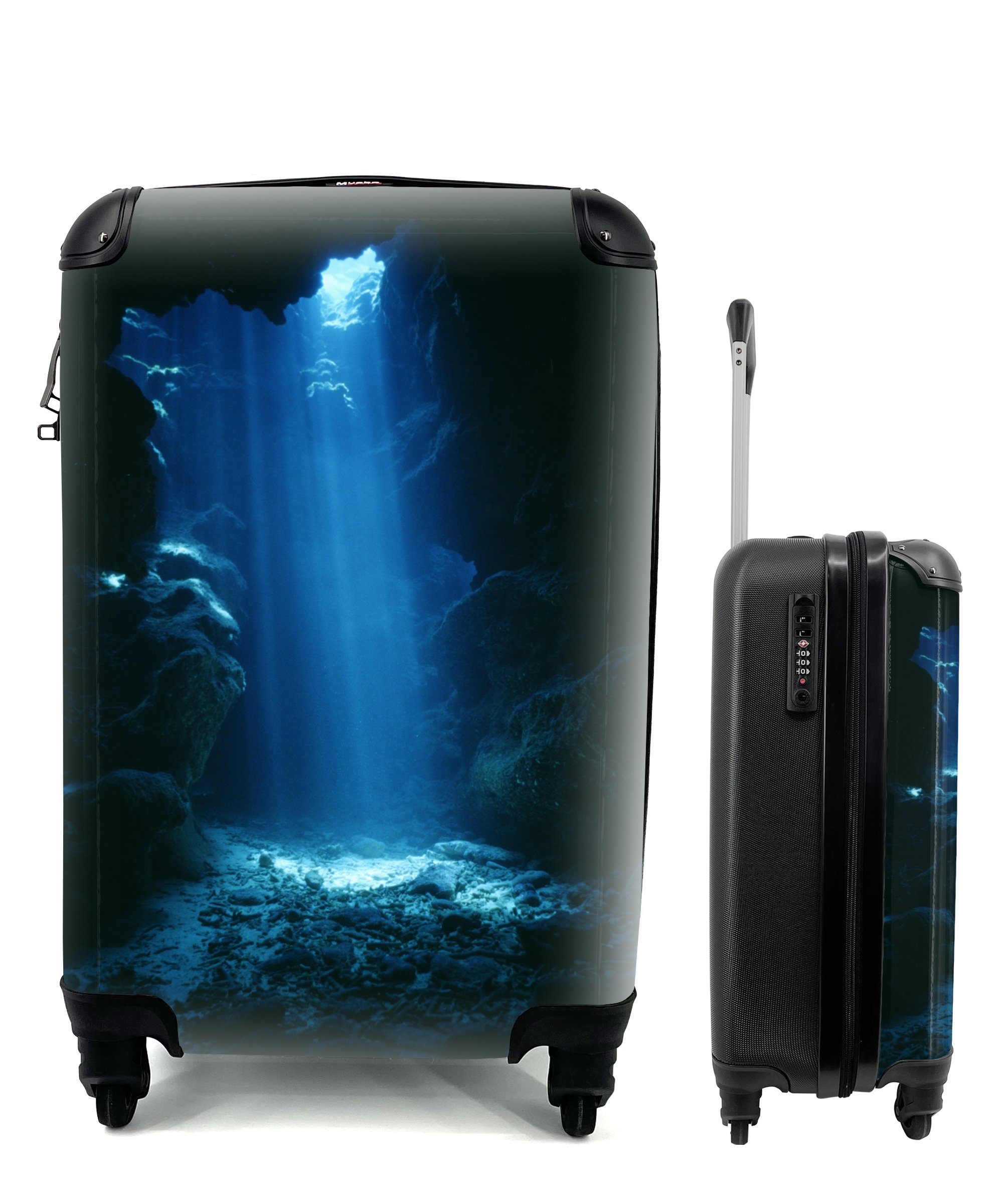 Grand auf 4 rollen, Reisekoffer Handgepäck Ferien, blauen klaren Reisetasche Trolley, mit MuchoWow Wasser Höhle für Handgepäckkoffer im Rollen, Cayman,