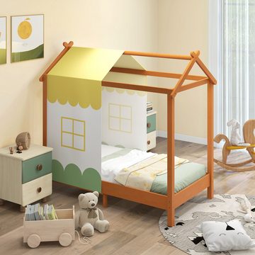 COSTWAY Kinderbett (1-tlg), mit abnehmbarem Betthimmel & Lattenrost