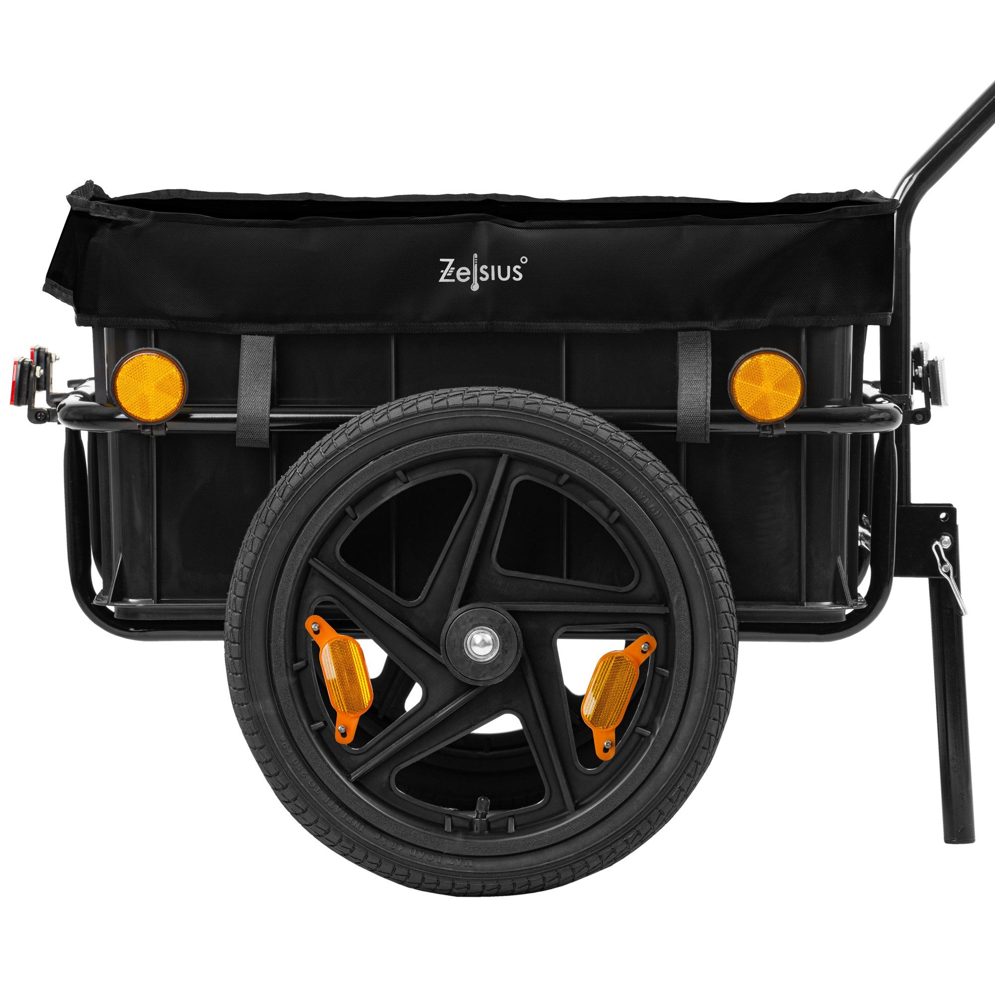 Zelsius bicycle cargo trailer with cover, black, transport cart, cargo trailer, reflective logo on the hood