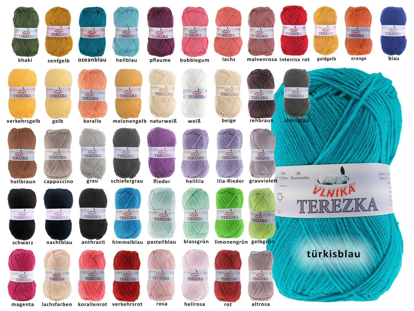 Thumbnail - VLNIKA 50g Strickgarn TEREZKA 100% Baumwolle, 155m-129 Häkelwolle, 155 m, helllila-129