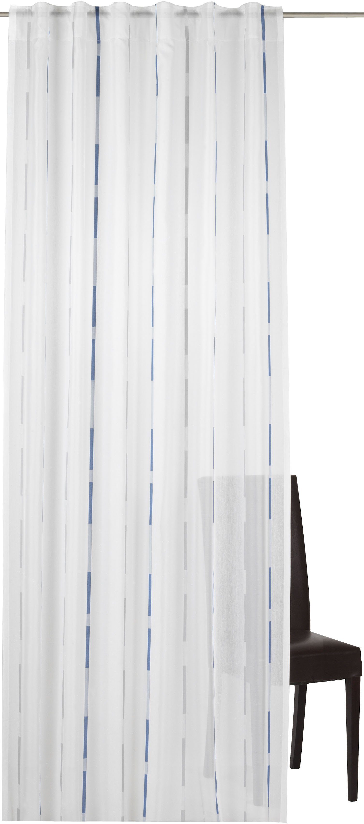 Schlaufen halbtransparent, Voile Gardine St), ELBERSDRUCKE, weiß-blau Calypso, (1