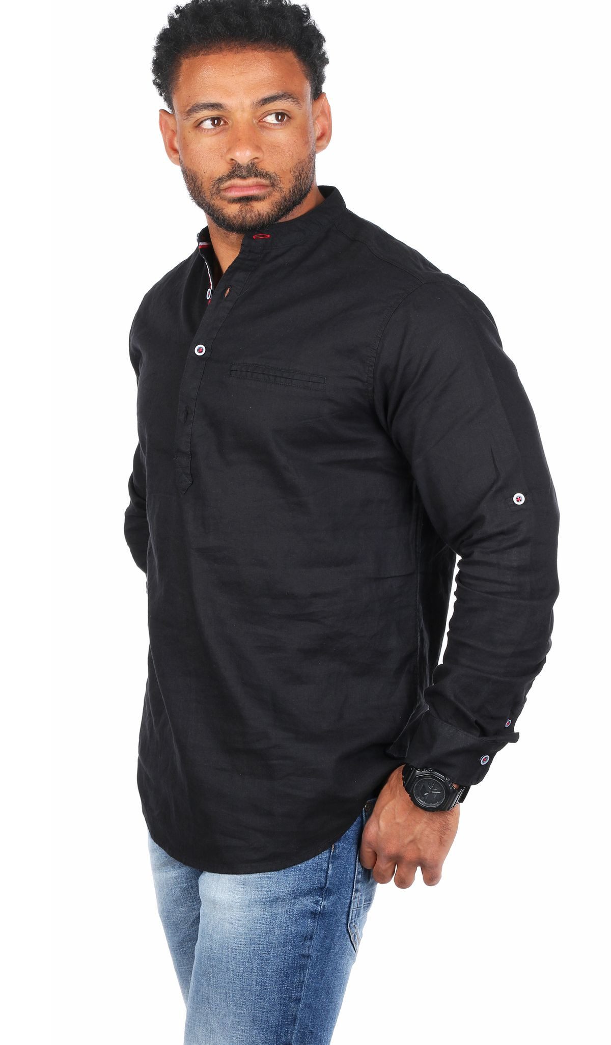 CARISMA Langarmhemd Stehkragen Tunika Baumwoll Leinen Mix legere 8443 Regul günstig online kaufen