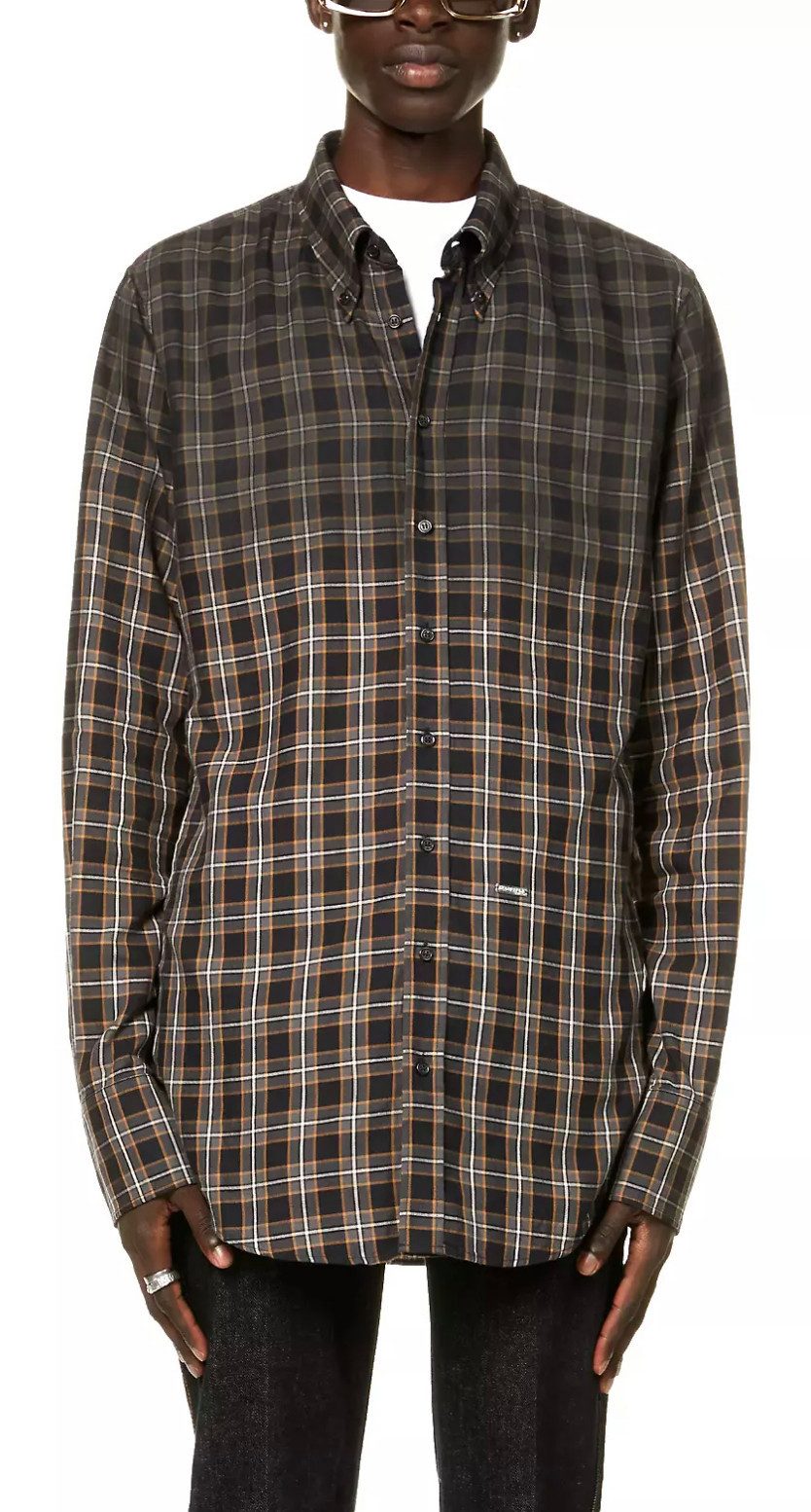 Dsquared2 Karohemd Button-Down Hemd aus gebürsteter Baumwolle Branding mit einer silberfarbenen Plakette an der Vorderseite