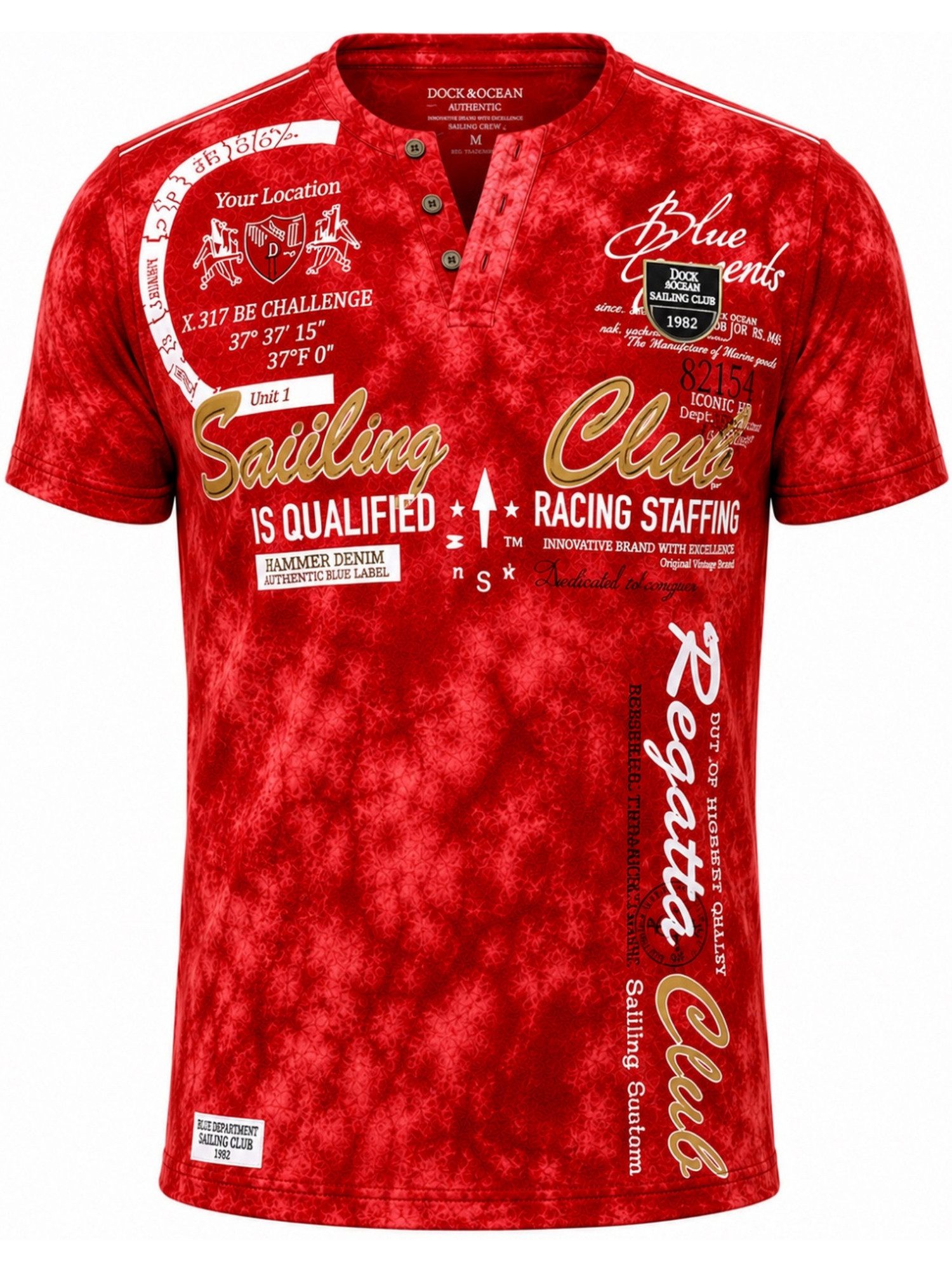 L.gonline Kurzarmshirt Herren T-Shirt, Sommershirt, Batik Optik, 2879 Rot XL (Shirt Kurzarmshirt Tee, 1-tlg) Fitness Freizeit Casual – Bild 5 von 5