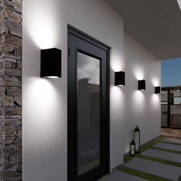 etc-shop Außen-Wandleuchte, Leuchtmittel inklusive, Warmweiß, Up and Down Leuchte Aussen schwarz eckig Wand Außenleuchte Terrasse