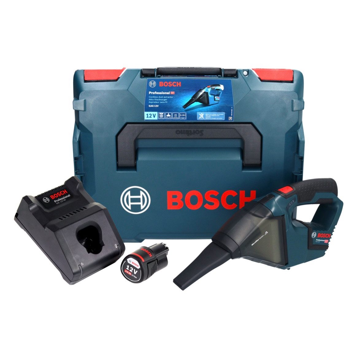 Bosch Professional Akku-Handstaubsauger GAS 12V Professional Akku Staubsauger 12 V 0,35 l + 1x Akku 3,0 Ah