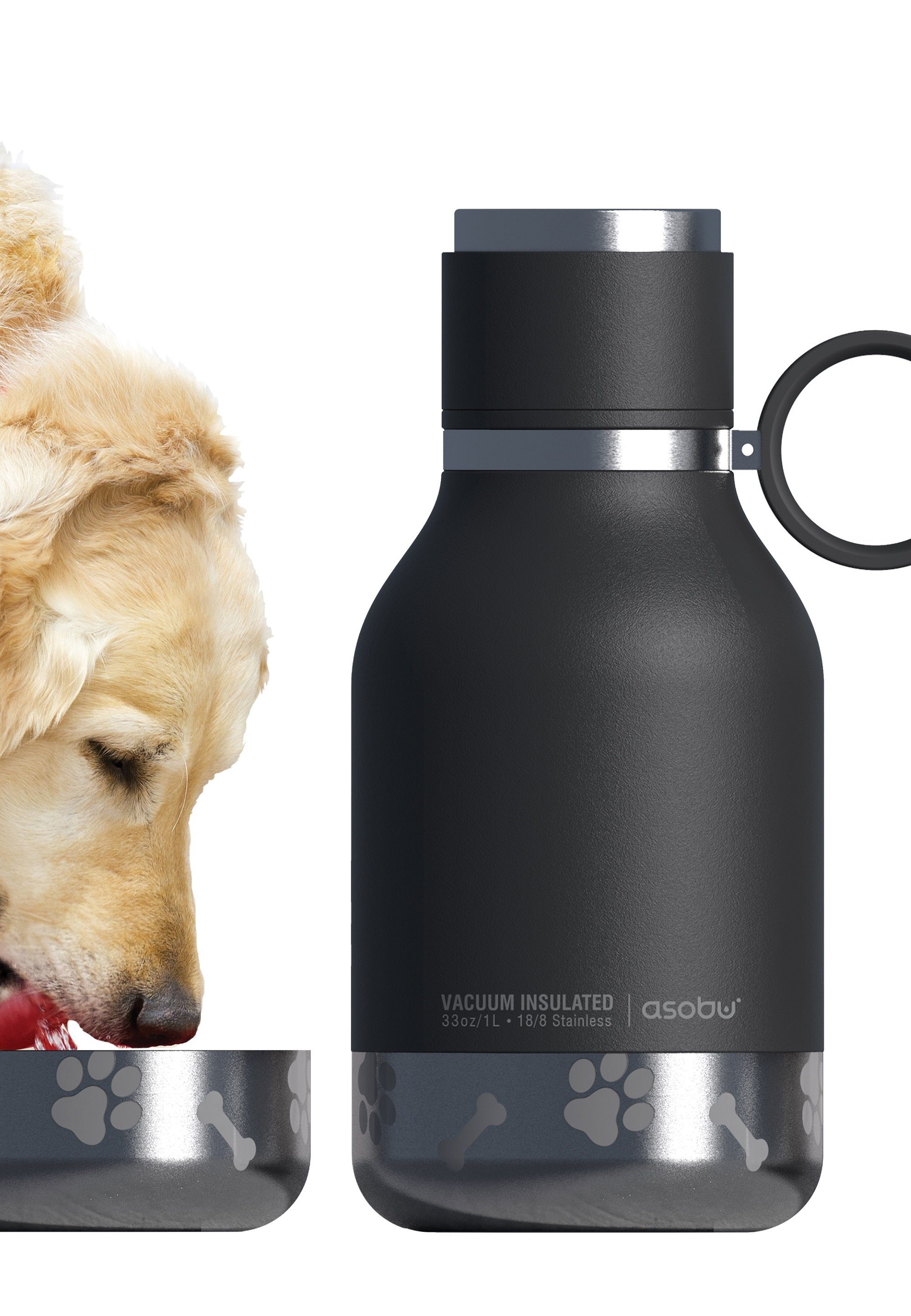 abschraubbarem ASOBU Dog Bottle, Edelstahlnapf schwarz mit Thermoflasche Bowl