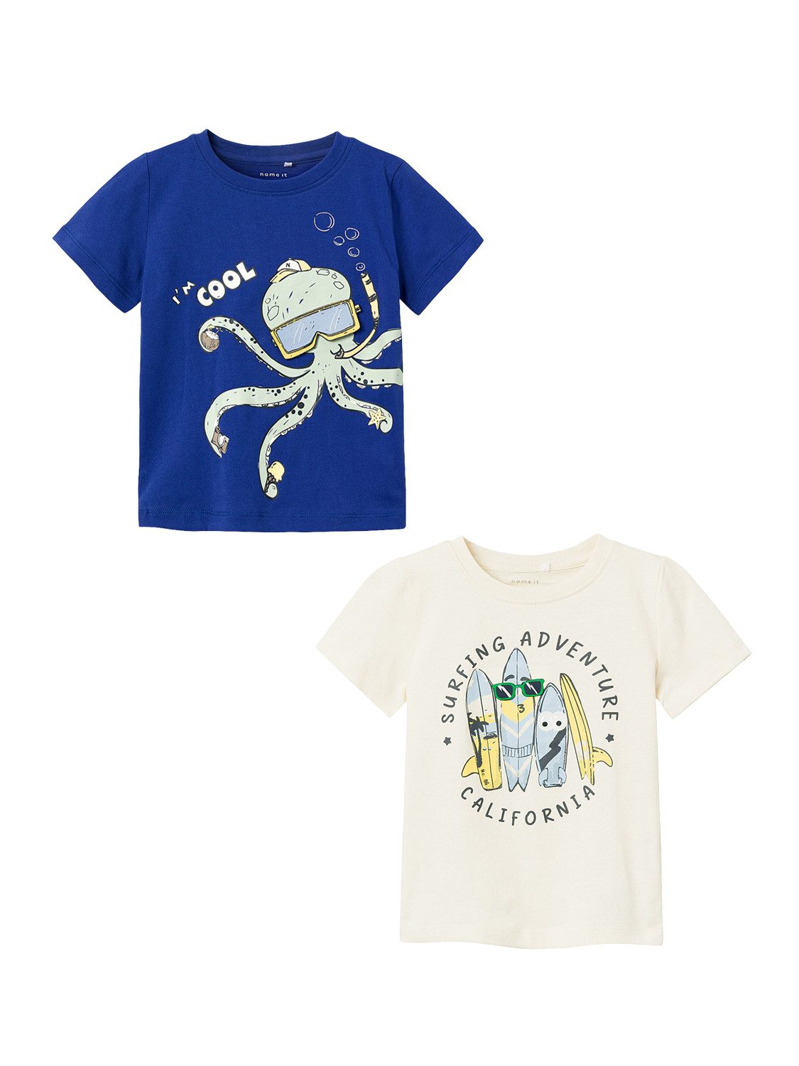 Name It T-Shirt T-Shirt Print Design Rundhals Shirt (2-tlg) 7452 in Blau-Weiß