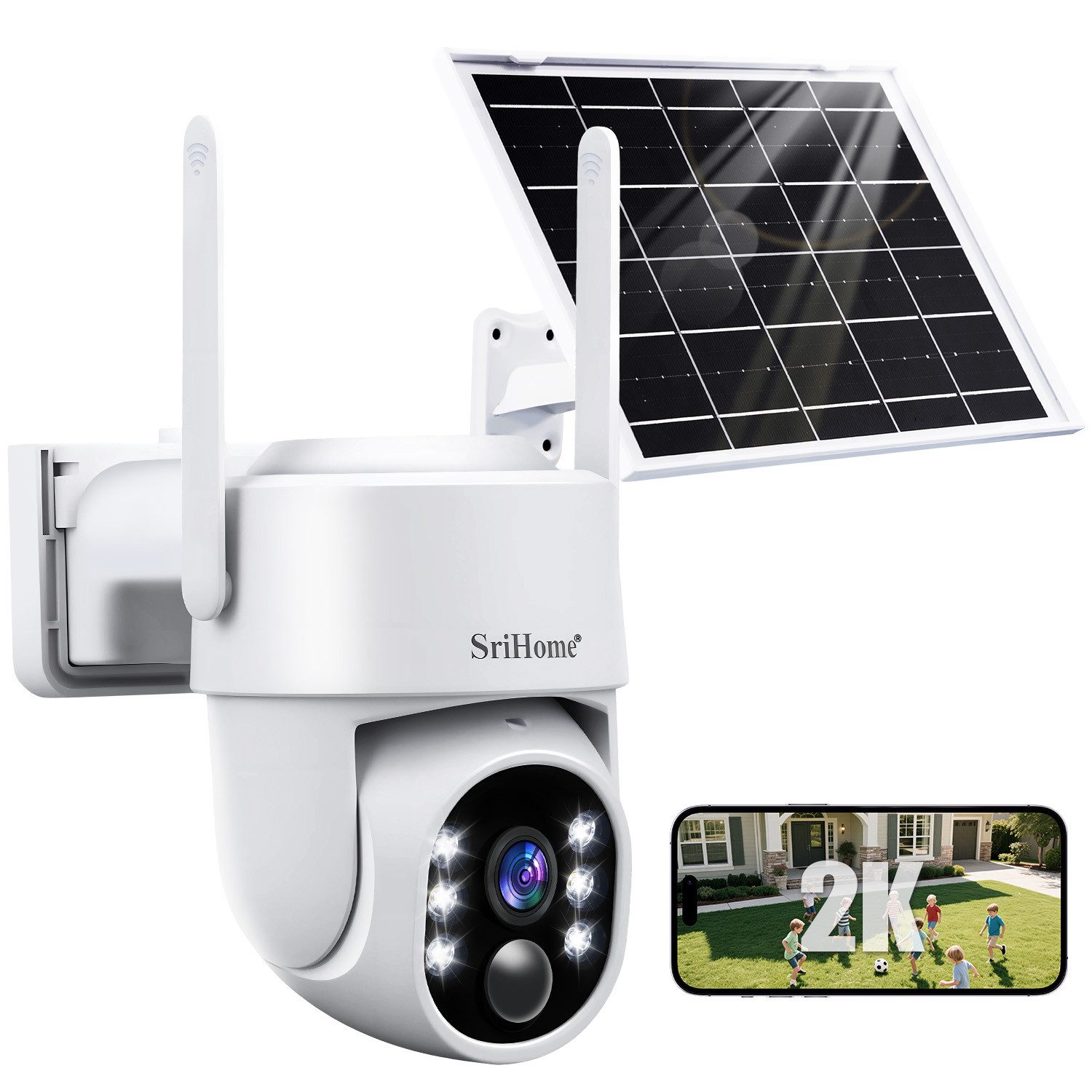 CkeyiN Überwachungskamera außen 360°-WLAN-Überwachungskamera, 2.4G WLAN, 4MP, 2560*1920 Pixel (Außenbereich, Solarenergieüberwachung, mit 2-Wege-Audio, Nachtsicht, Bewegungserkennung & Geräuscherkennung)