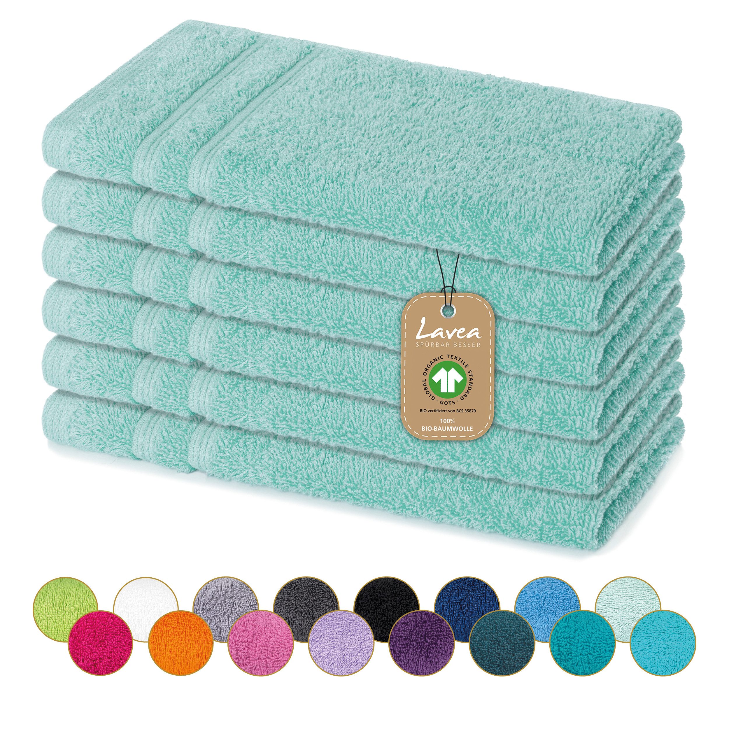 Lavea Gästehandtuch Bali Gästetücher 30x50 cm, Weiches Bio-Baumwollfrottee (Set, 6-St), pflegeleicht, GOTS-zertifiziert, extra saugstark mit 500g/m²