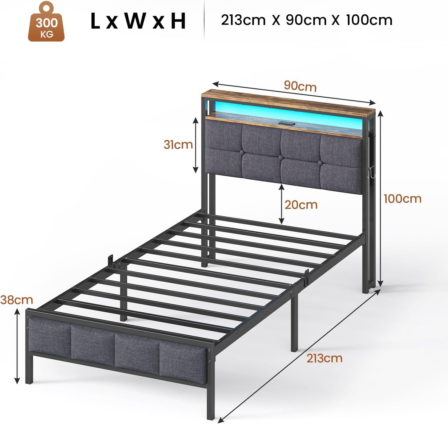 MSMASK Polsterbett mit Ladestation und LED-Beleuchtung (1-tlg., Ohne Matrat günstig online kaufen
