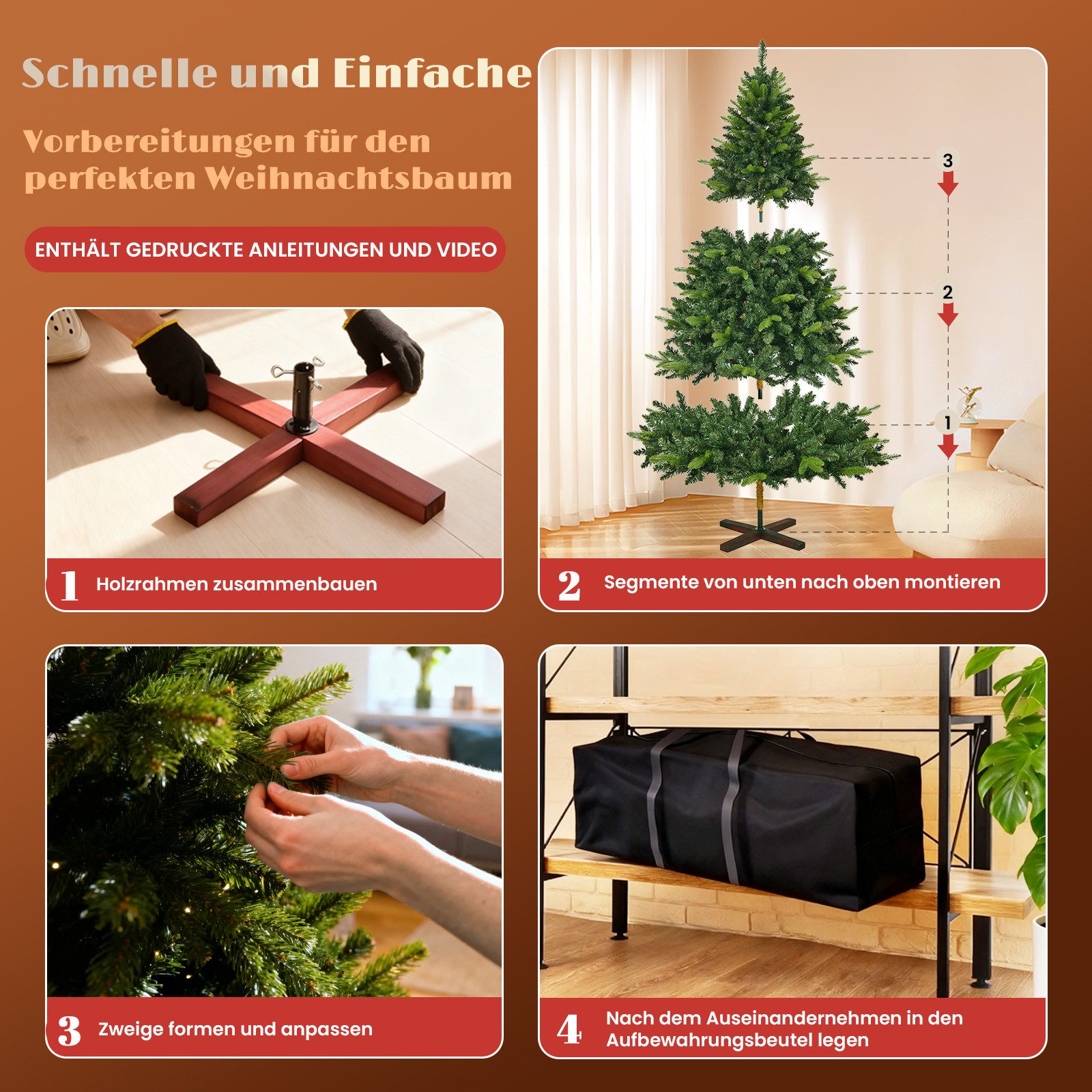 Circlio Künstlicher Weihnachtsbaum 180 cm Weihnachtsbaum mit 1152 Spitzen, PE/PVC Tannenbaum, Christbaum mit Holzständer, schwer entflammbar & wiederverwendbar – Bild 5 von 5
